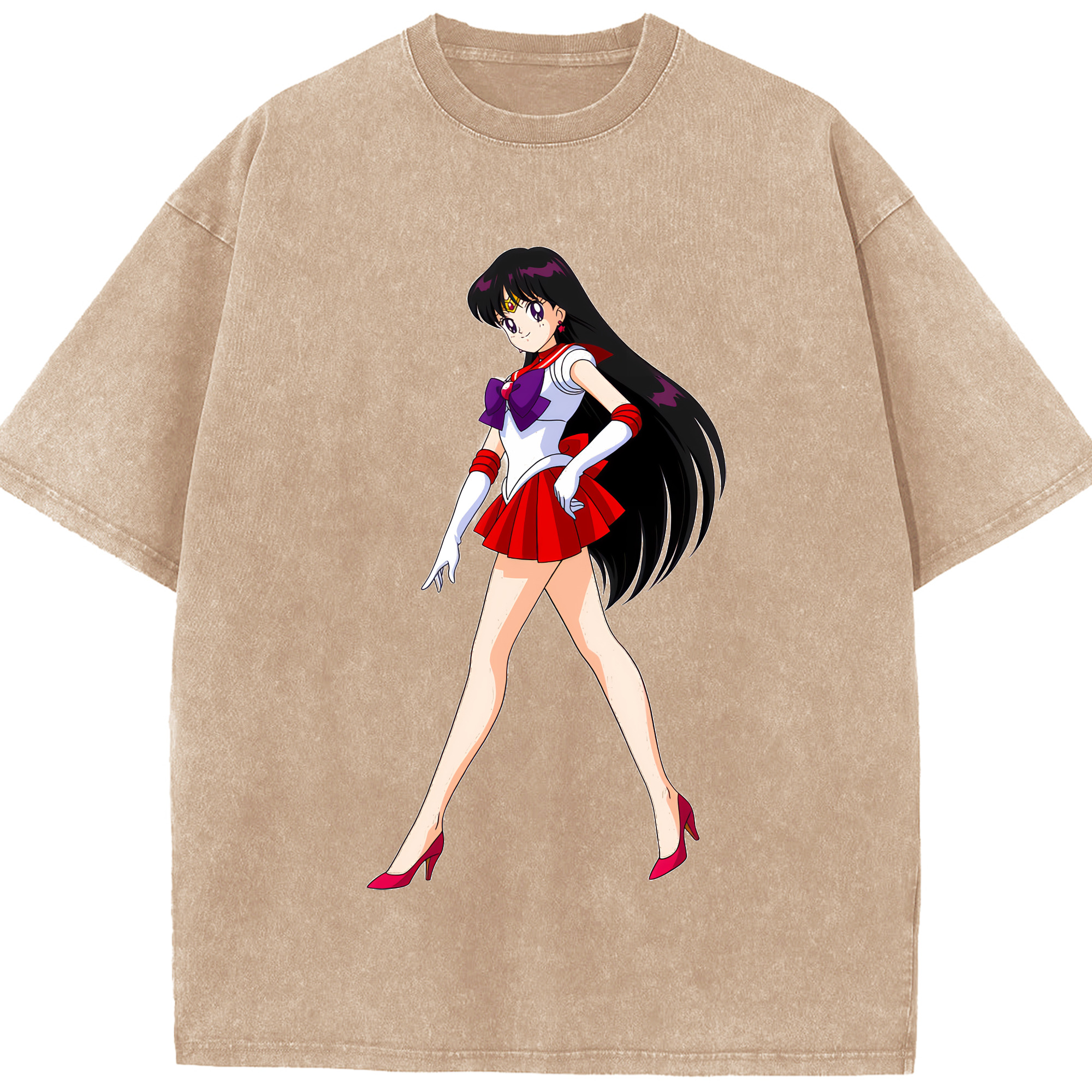 （画像用） 美少女戦士セーラームーン 火野レイ ひの レイ Sailor Moon Hino Rei （セーラーマーズ,Sailor Mars） 綿100% ヴィンテージ風 半袖Tシャツ（フロントプリント）
