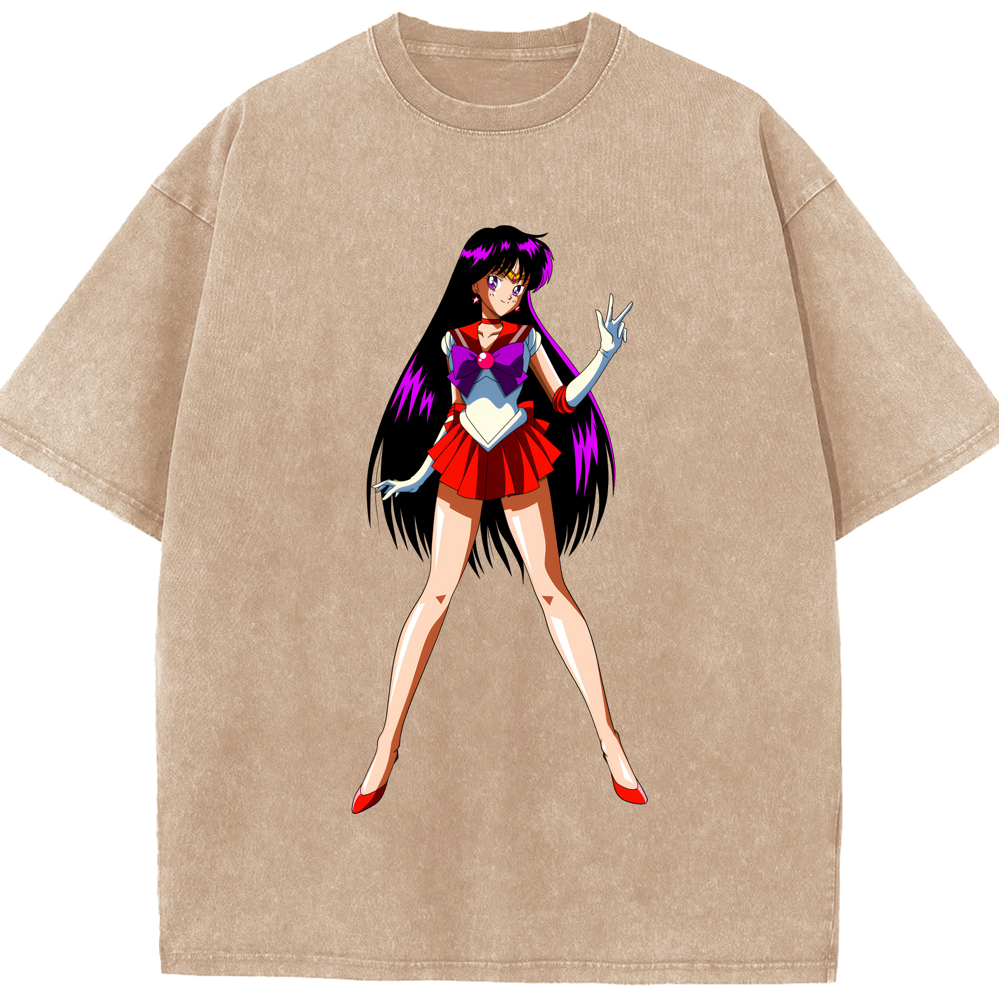 （画像用） 美少女戦士セーラームーン 火野レイ ひの レイ Sailor Moon Hino Rei （セーラーマーズ,Sailor Mars） 綿100% ヴィンテージ風 半袖Tシャツ（フロントプリント）