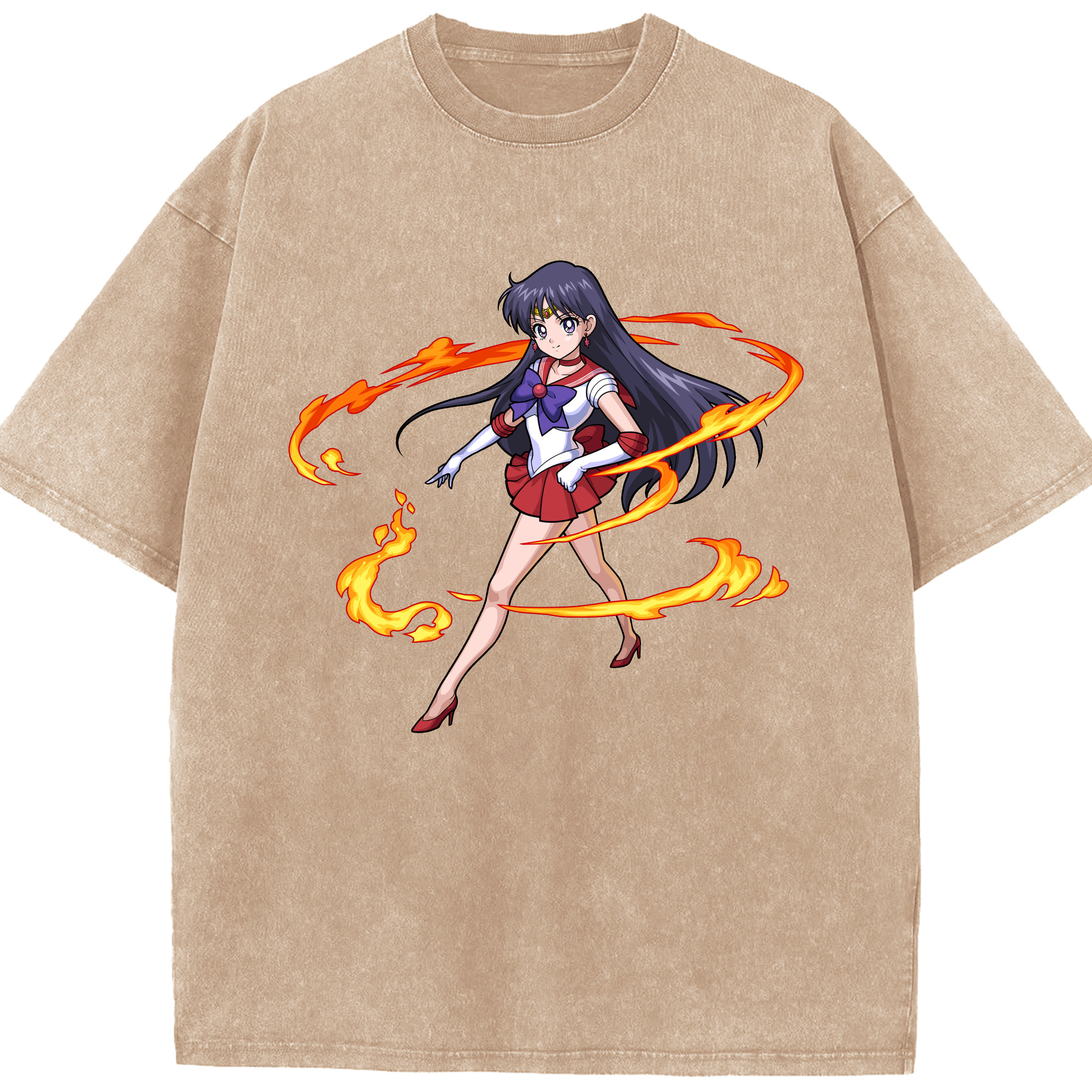 （画像用） 美少女戦士セーラームーン 火野レイ ひの レイ Sailor Moon Hino Rei （セーラーマーズ,Sailor Mars） 綿100% ヴィンテージ風 半袖Tシャツ（フロントプリント）