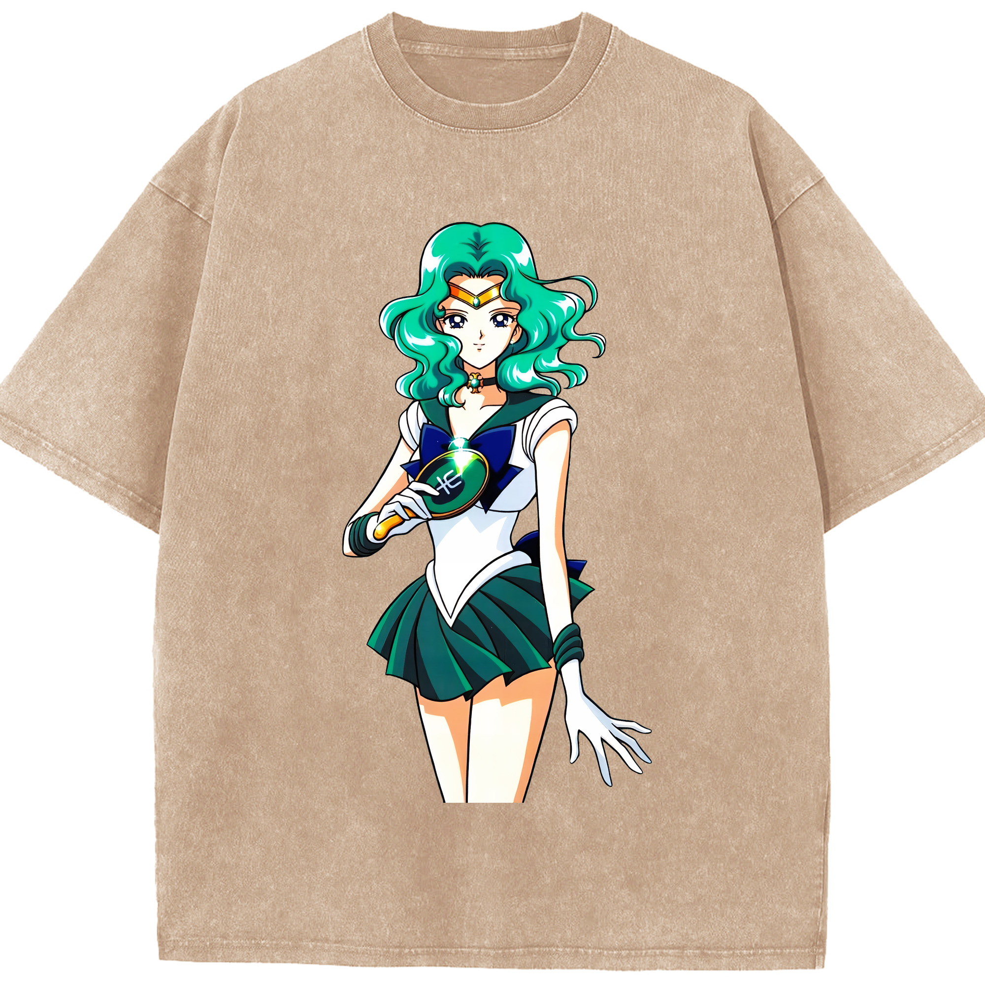 （画像用） 美少女戦士セーラームーン 海王 みちる（かいおう みちる） Sailor Moon Kaiou Michiru 綿100% ヴィンテージ風 半袖Tシャツ（フロントプリント）