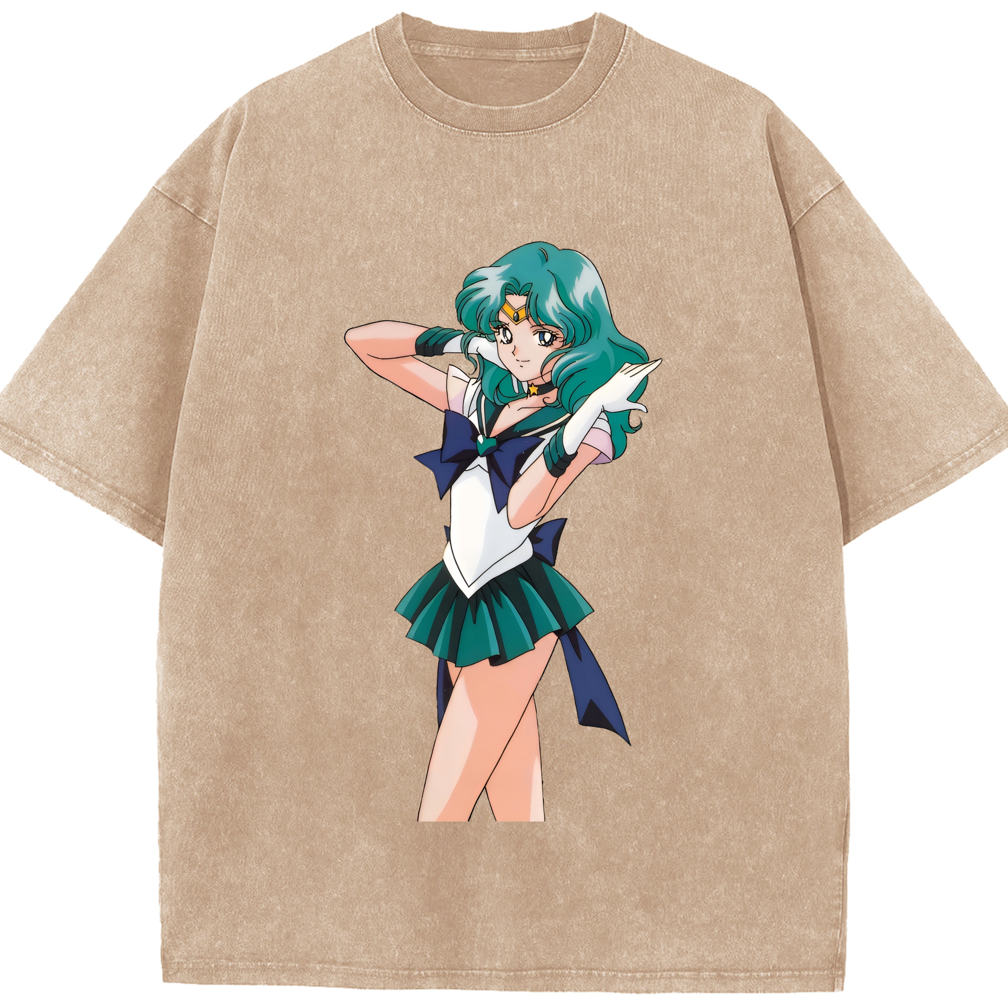 （画像用） 美少女戦士セーラームーン 海王 みちる（かいおう みちる） Sailor Moon Kaiou Michiru 綿100% ヴィンテージ風 半袖Tシャツ（フロントプリント）