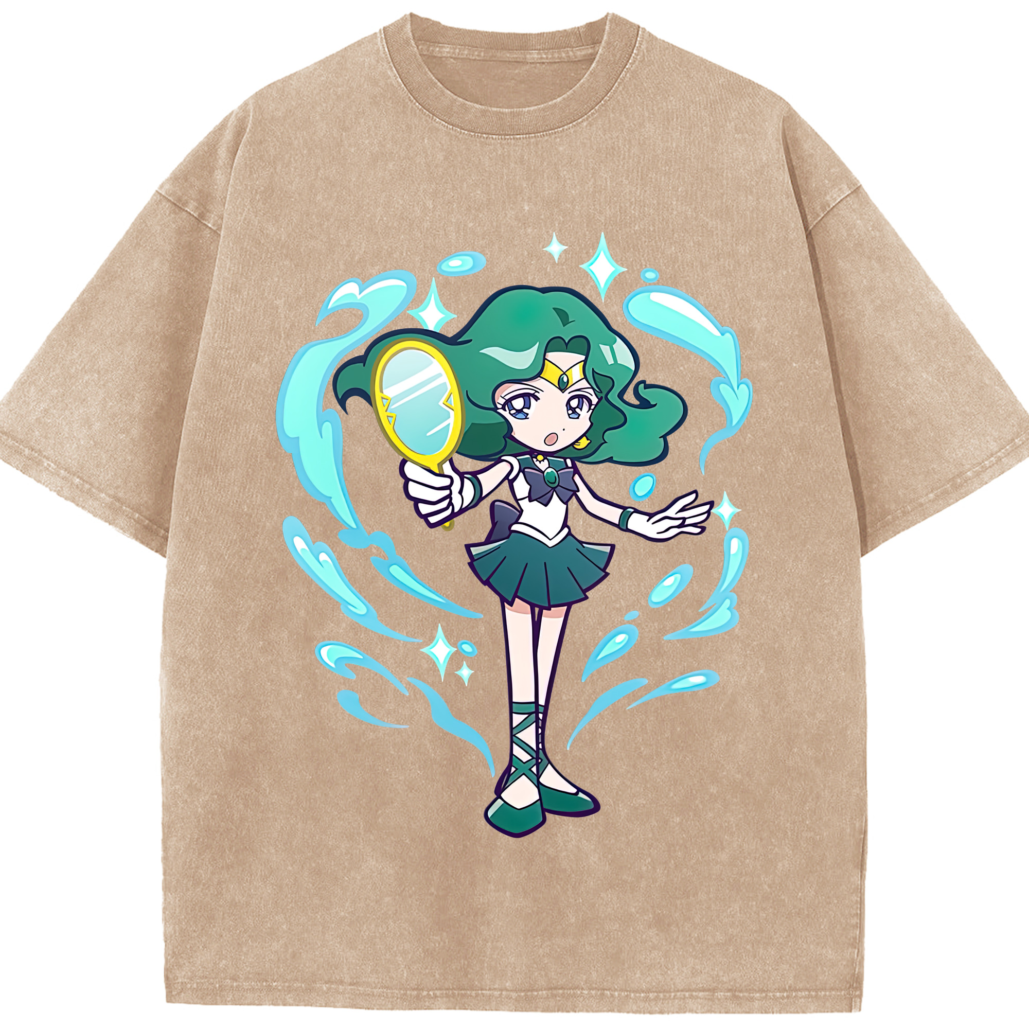 （画像用） 美少女戦士セーラームーン 海王 みちる（かいおう みちる） Sailor Moon Kaiou Michiru 綿100% ヴィンテージ風 半袖Tシャツ（フロントプリント）