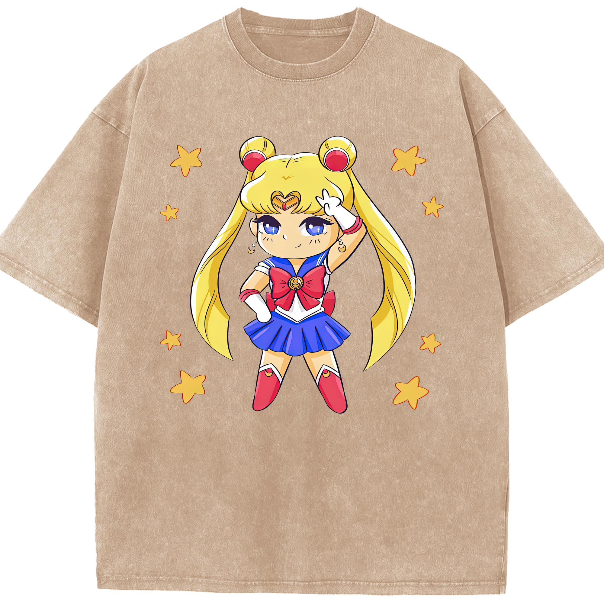 （画像用） 美少女戦士セーラームーン 月野 うさぎ つきの うさぎ Sailor Moon Tsukino Usagi 綿100% ヴィンテージ風 半袖Tシャツ（フロントプリント）