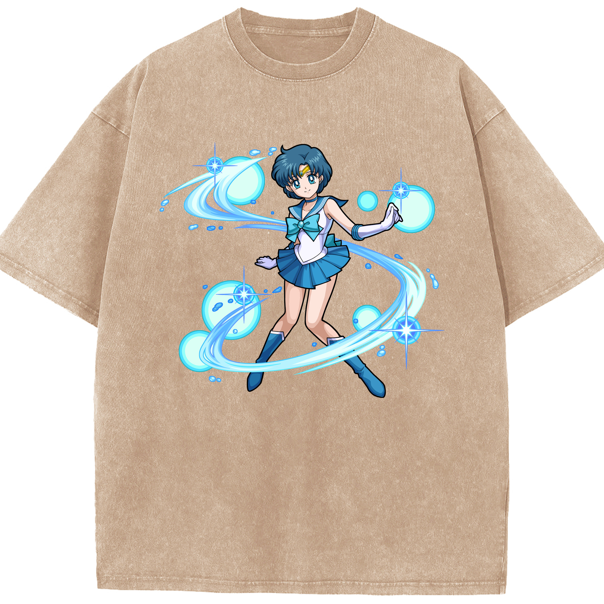 （画像用） 美少女戦士セーラームーン 水野 亜美 みずの あみ Sailor Moon Mizuno Ami 綿100% ヴィンテージ風 半袖Tシャツ（フロントプリント）