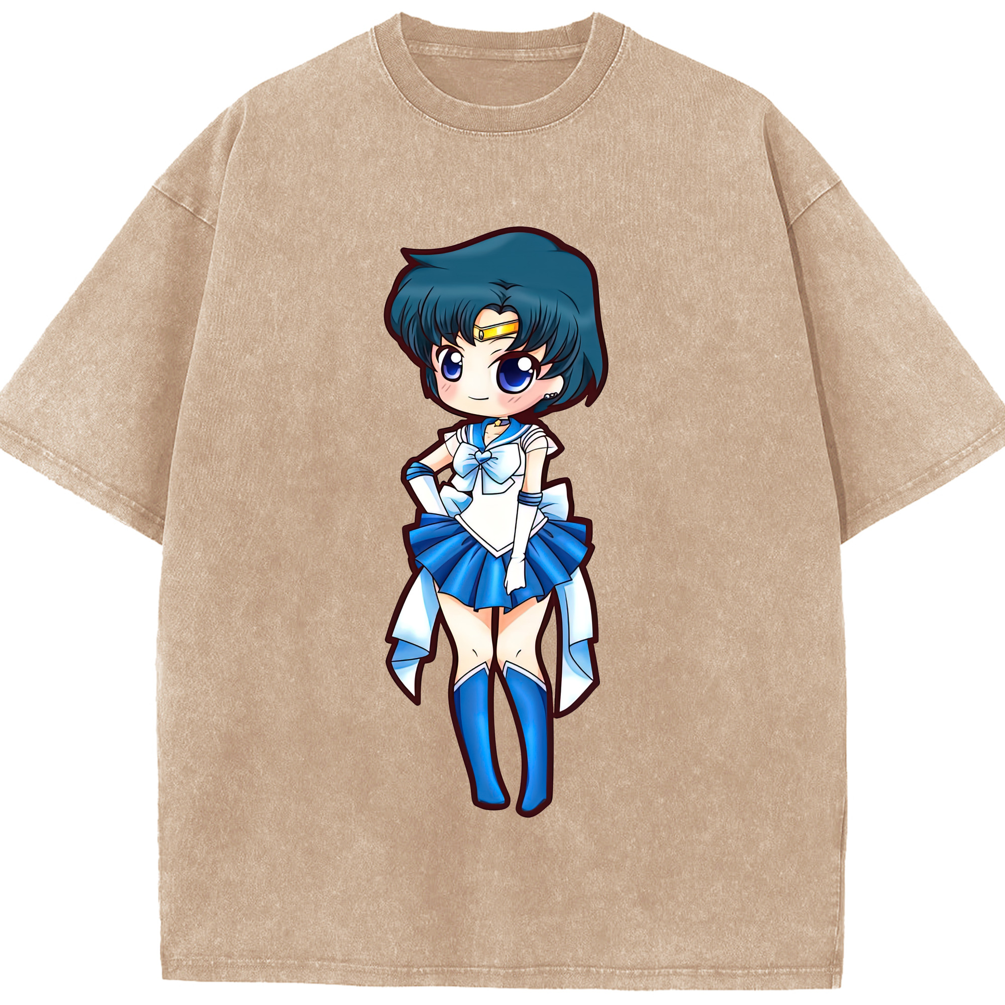 （画像用） 美少女戦士セーラームーン 水野 亜美 みずの あみ Sailor Moon Mizuno Ami 綿100% ヴィンテージ風 半袖Tシャツ（フロントプリント）