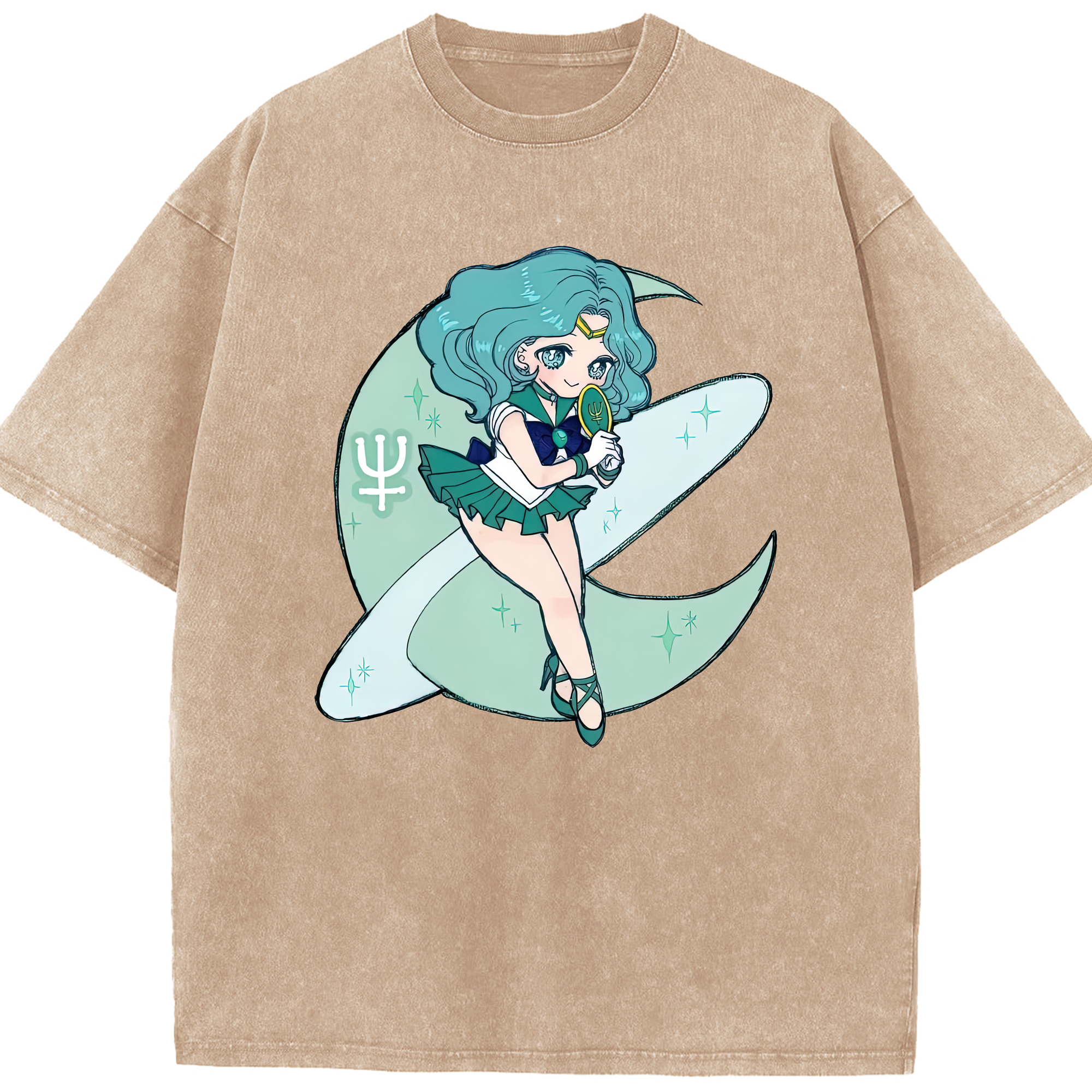 （画像用） 美少女戦士セーラームーン 海王 みちる（かいおう みちる） Sailor Moon Kaiou Michiru 綿100% ヴィンテージ風 半袖Tシャツ（フロントプリント）