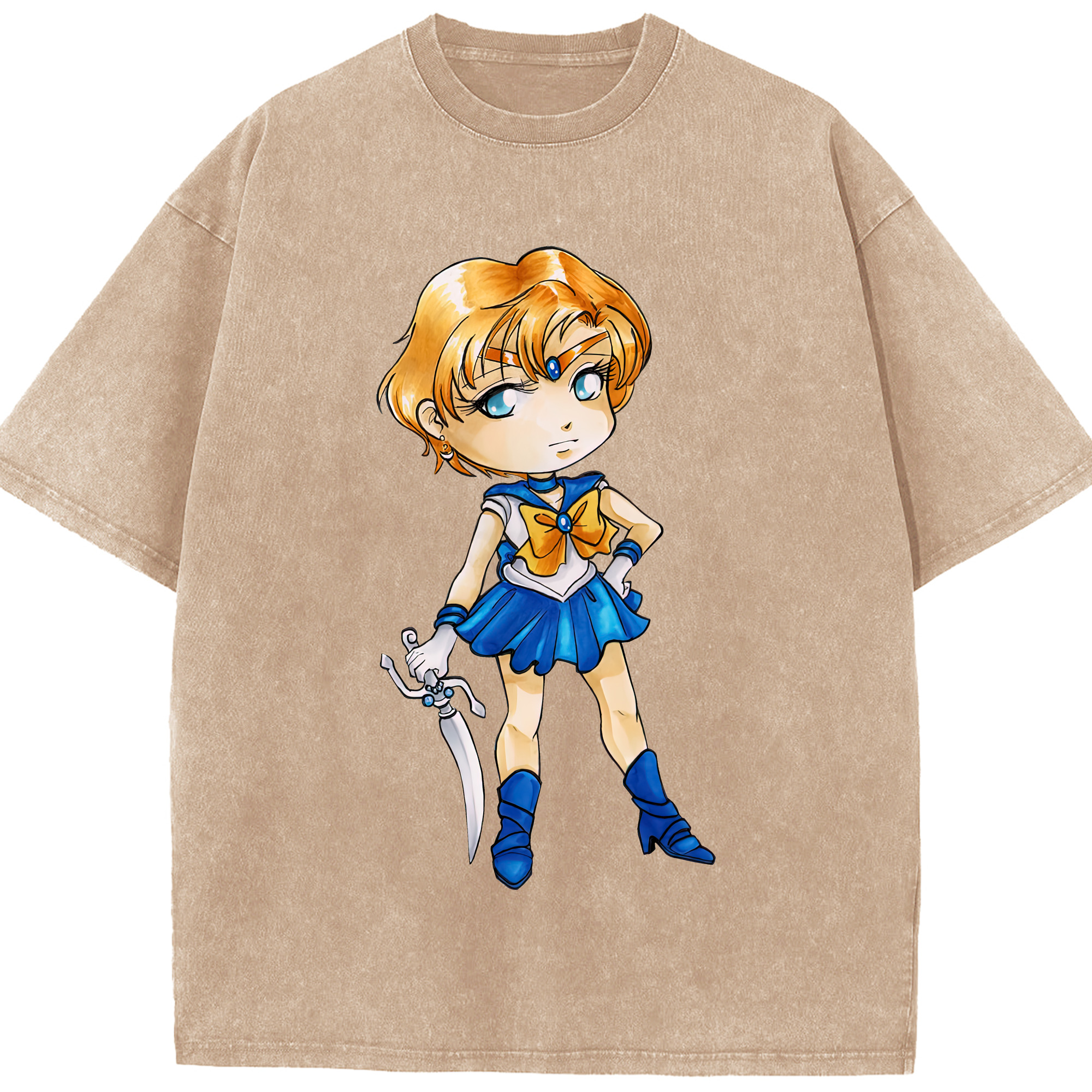 （画像用） 美少女戦士セーラームーン 天王はるか Sailor Moon Tenoh Haruka 綿100% ヴィンテージ風 半袖Tシャツ（フロントプリント）
