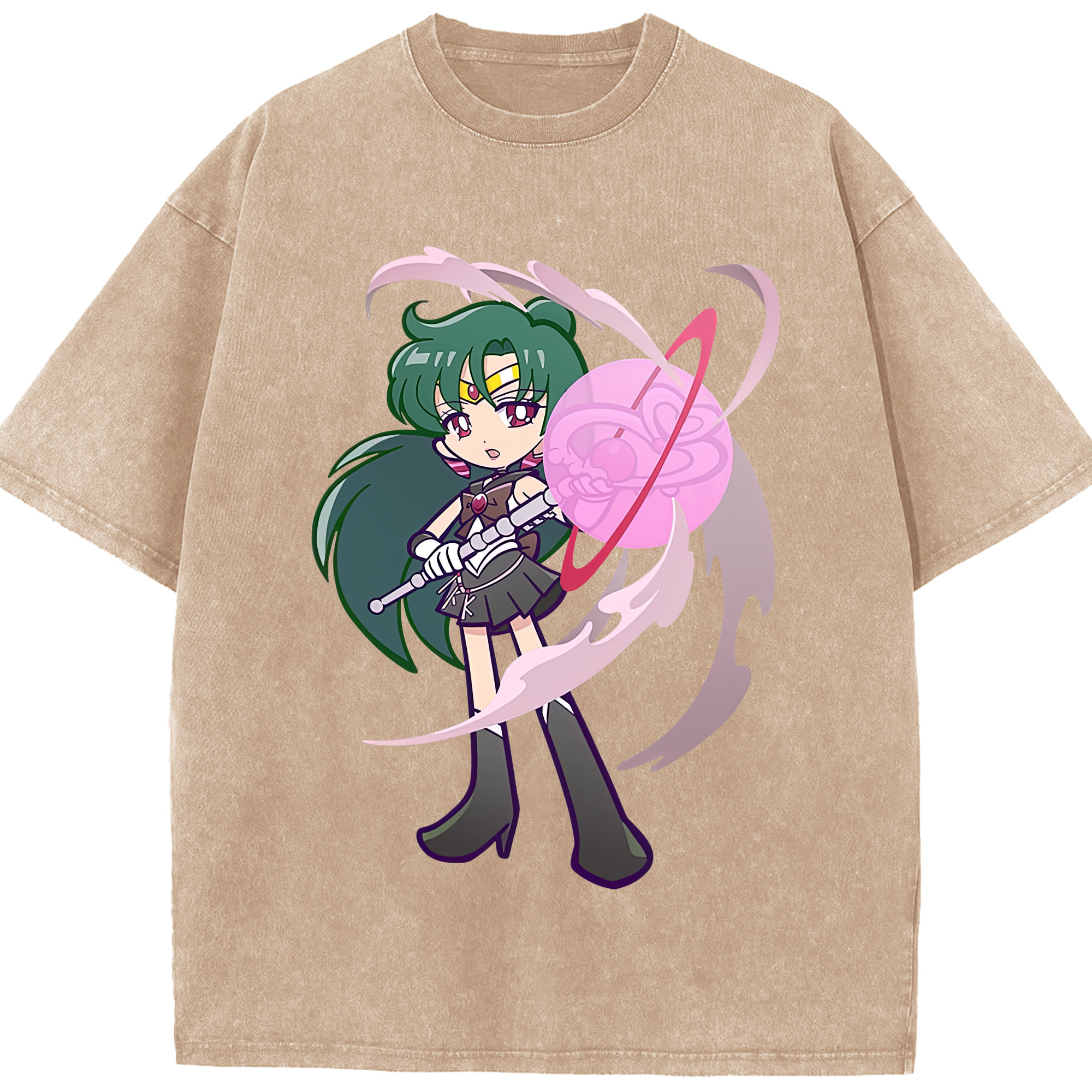 （画像用） 美少女戦士セーラームーン 冥王せつな Sailor Moon Meiou Setsuna 綿100% ヴィンテージ風 半袖Tシャツ（フロントプリント）