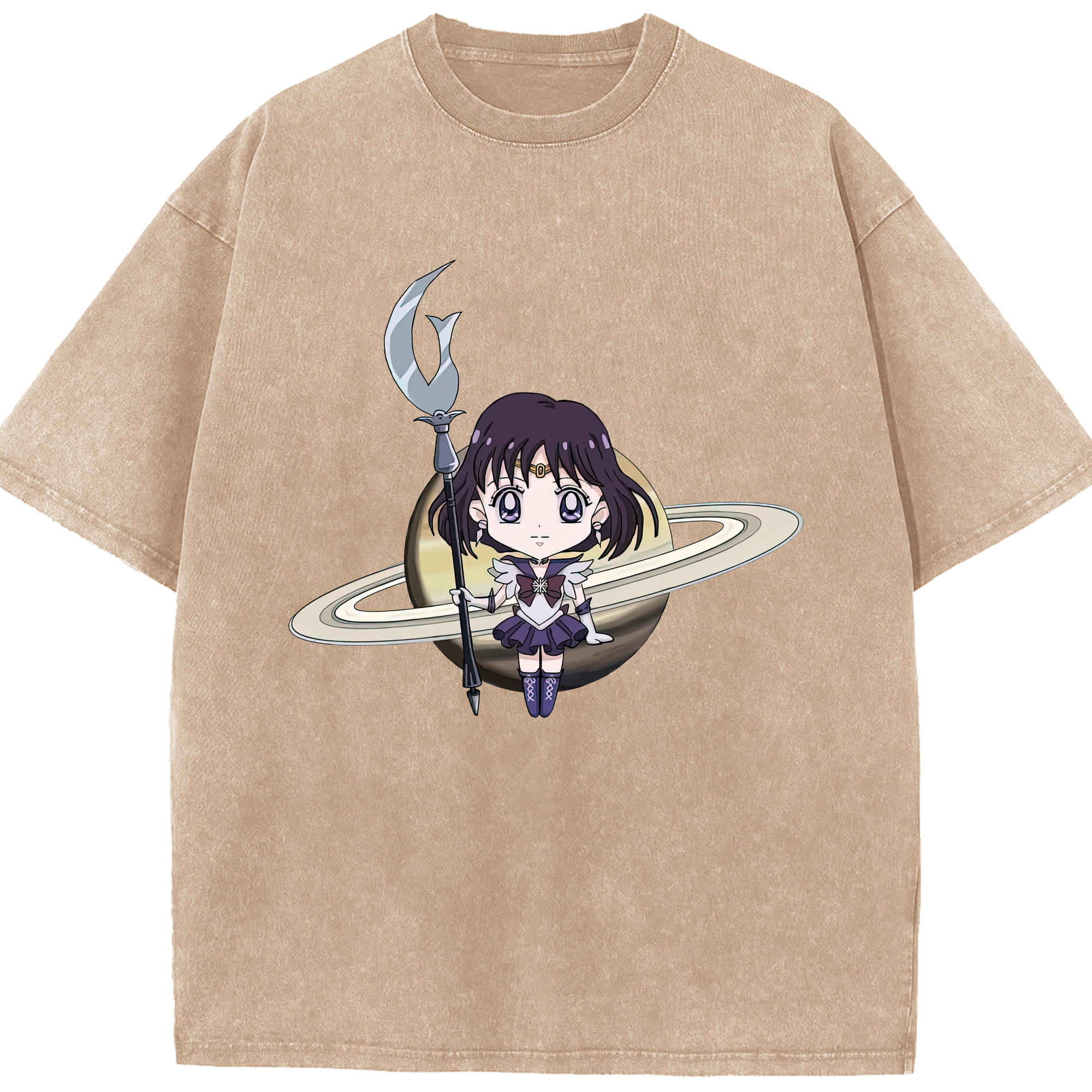 （画像用） 美少女戦士セーラームーン 土萠ほたる Sailor Moon Tomoe Hotaru （セーラーサターン；Sailor Saturn） 綿100% ヴィンテージ風 半袖Tシャツ（フロントプリント）