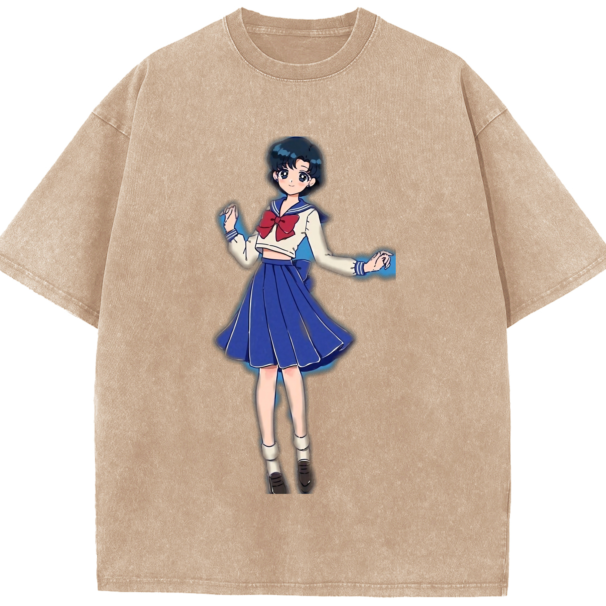 （画像用） 美少女戦士セーラームーン 水野 亜美 みずの あみ Sailor Moon Mizuno Ami 綿100% ヴィンテージ風 半袖Tシャツ（フロントプリント）