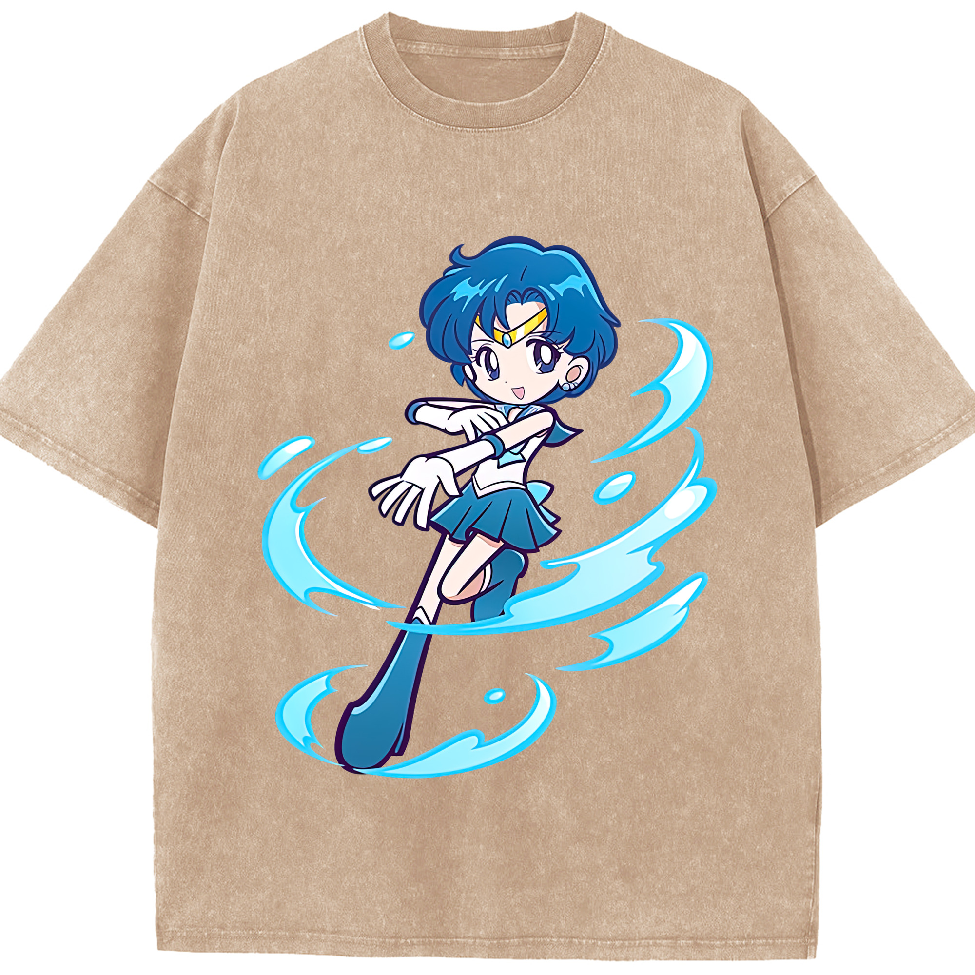 （画像用） 美少女戦士セーラームーン 水野 亜美 みずの あみ Sailor Moon Mizuno Ami 綿100% ヴィンテージ風 半袖Tシャツ（フロントプリント）