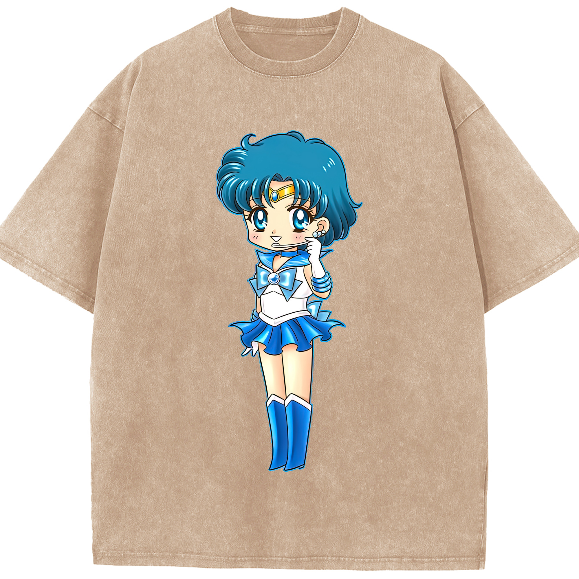 （画像用） 美少女戦士セーラームーン 水野 亜美 みずの あみ Sailor Moon Mizuno Ami 綿100% ヴィンテージ風 半袖Tシャツ（フロントプリント）