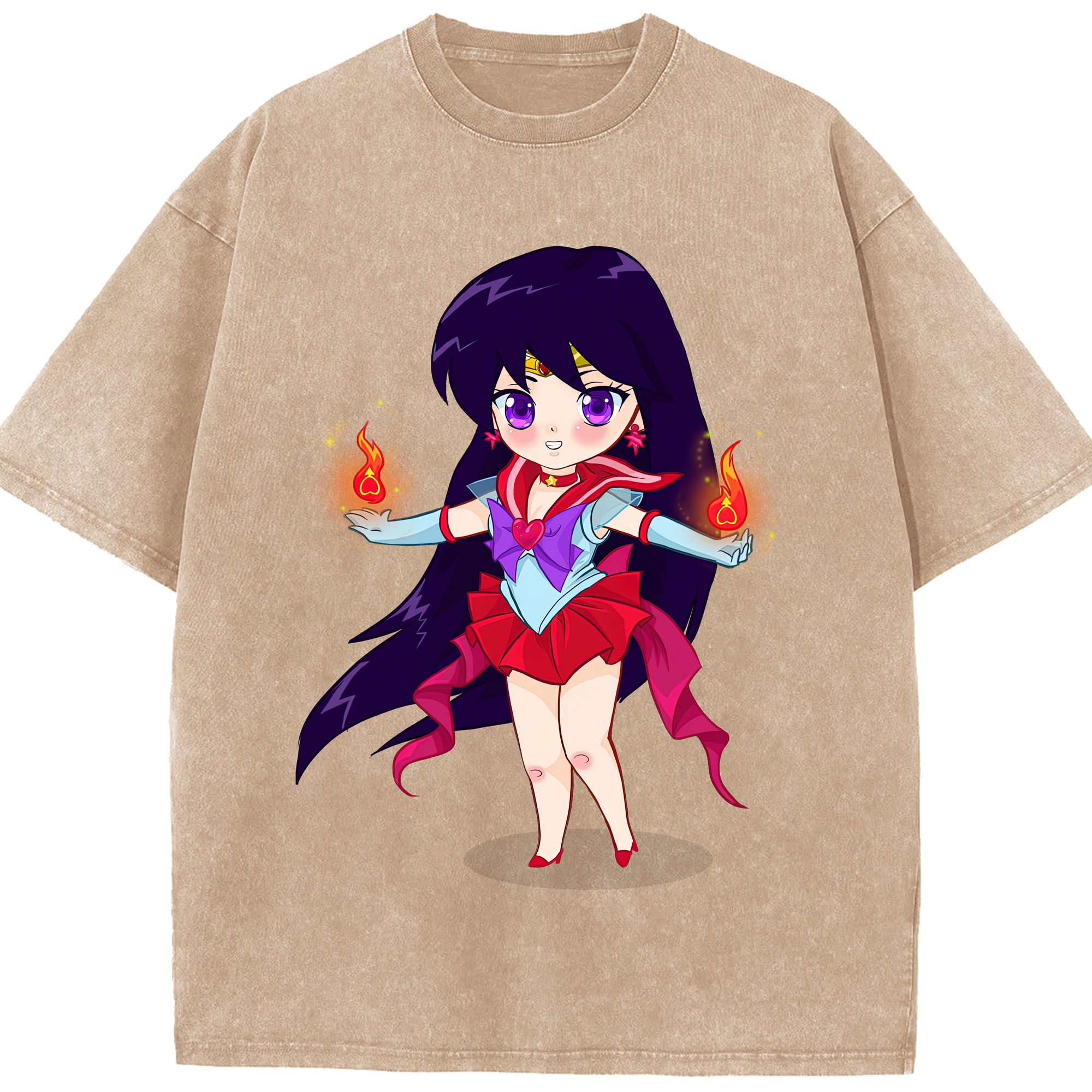 （画像用） 美少女戦士セーラームーン 火野レイ ひの レイ Sailor Moon Hino Rei （セーラーマーズ,Sailor Mars） 綿100% ヴィンテージ風 半袖Tシャツ（フロントプリント）