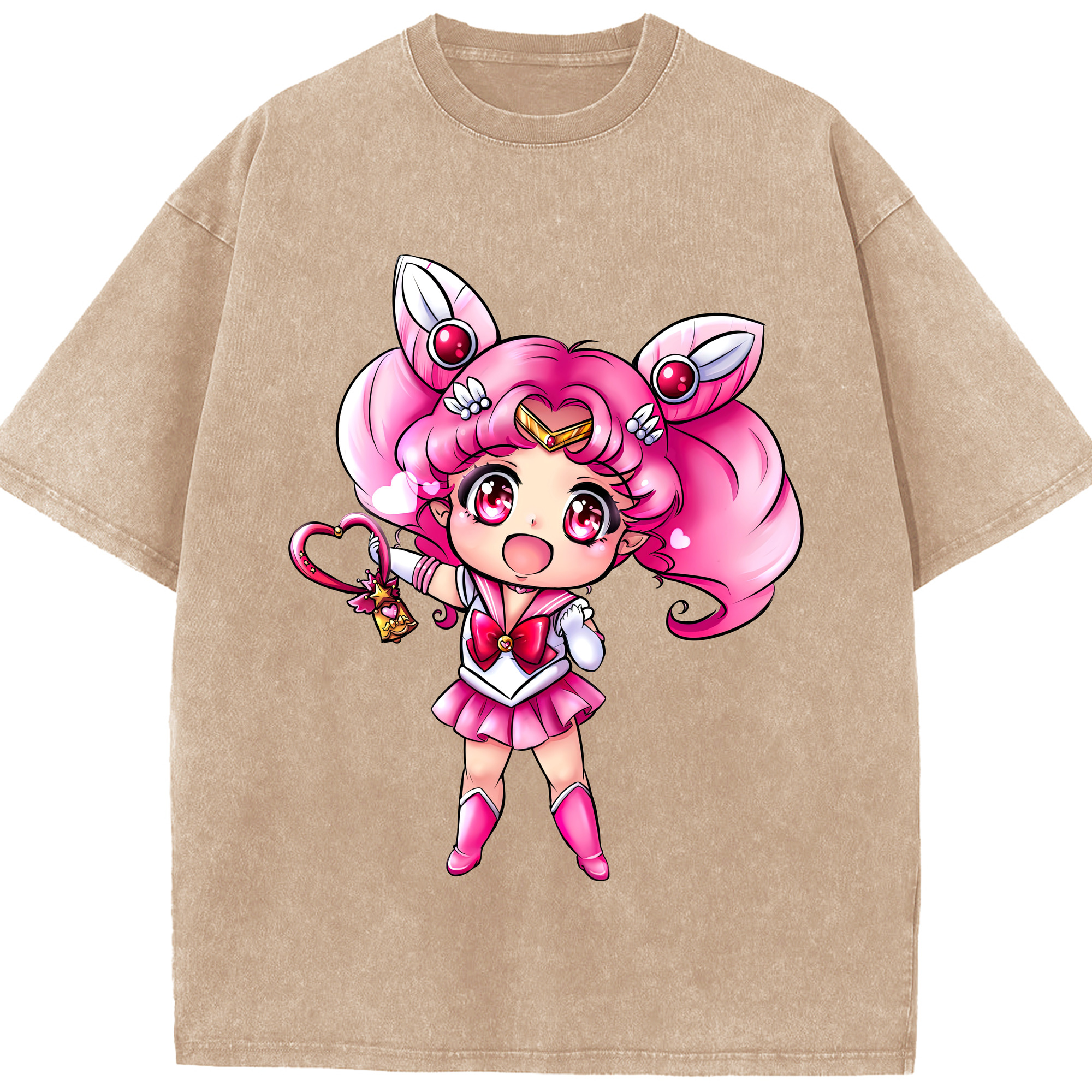 （画像用） 美少女戦士セーラームーン ちびうさ Sailor Moon Chibiusa Tsukino Usagi Small Lady Serenity 綿100% ヴィンテージ風 半袖Tシャツ（フロントプリント）