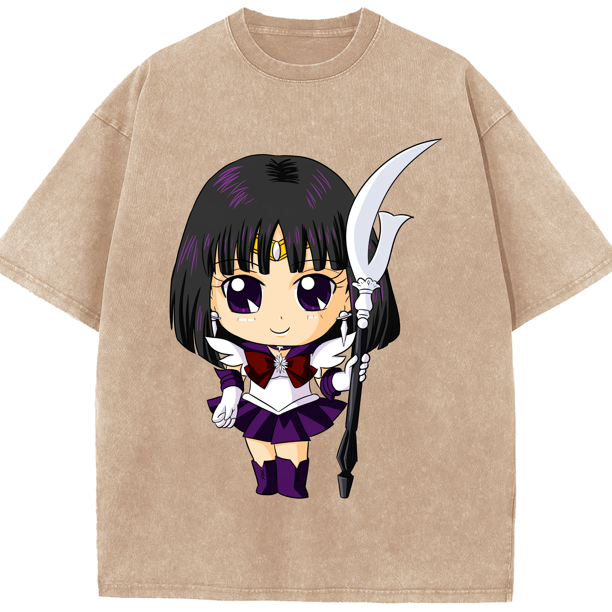 （画像用） 美少女戦士セーラームーン 土萠ほたる Sailor Moon Tomoe Hotaru （セーラーサターン；Sailor Saturn） 綿100% ヴィンテージ風 半袖Tシャツ（フロントプリント）