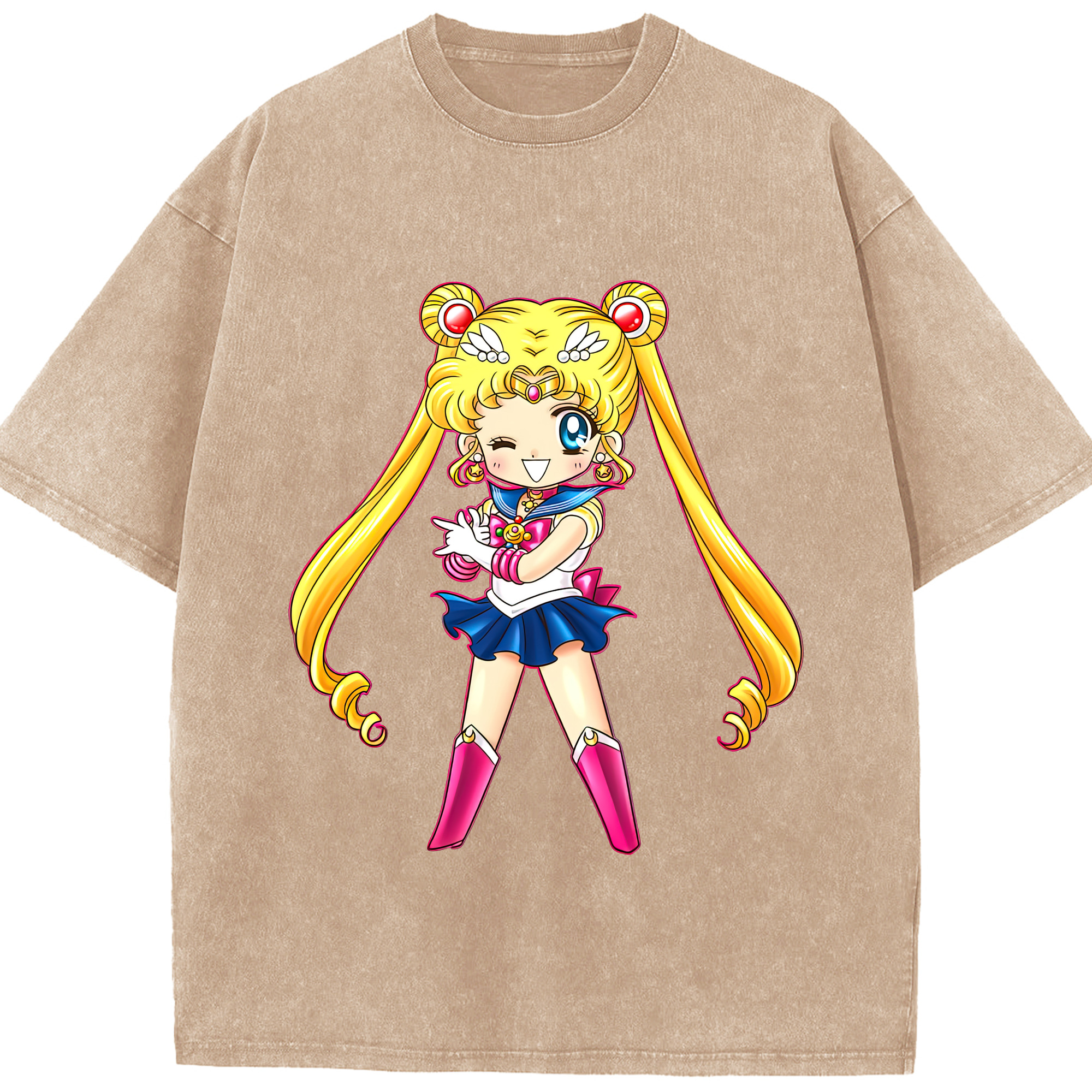 （画像用） 美少女戦士セーラームーン 月野 うさぎ つきの うさぎ Sailor Moon Tsukino Usagi 綿100% ヴィンテージ風 半袖Tシャツ（フロントプリント）