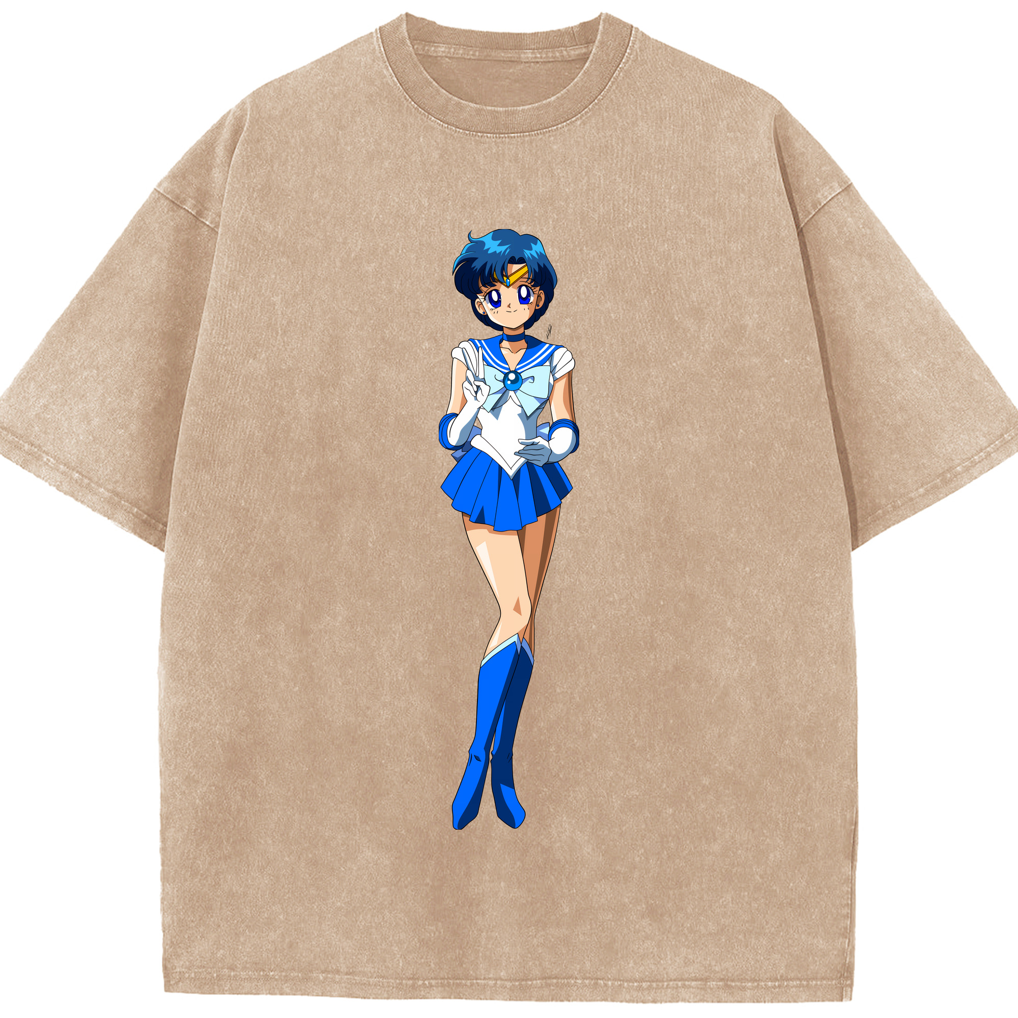 （画像用） 美少女戦士セーラームーン 水野 亜美 みずの あみ Sailor Moon Mizuno Ami 綿100% ヴィンテージ風 半袖Tシャツ（フロントプリント）
