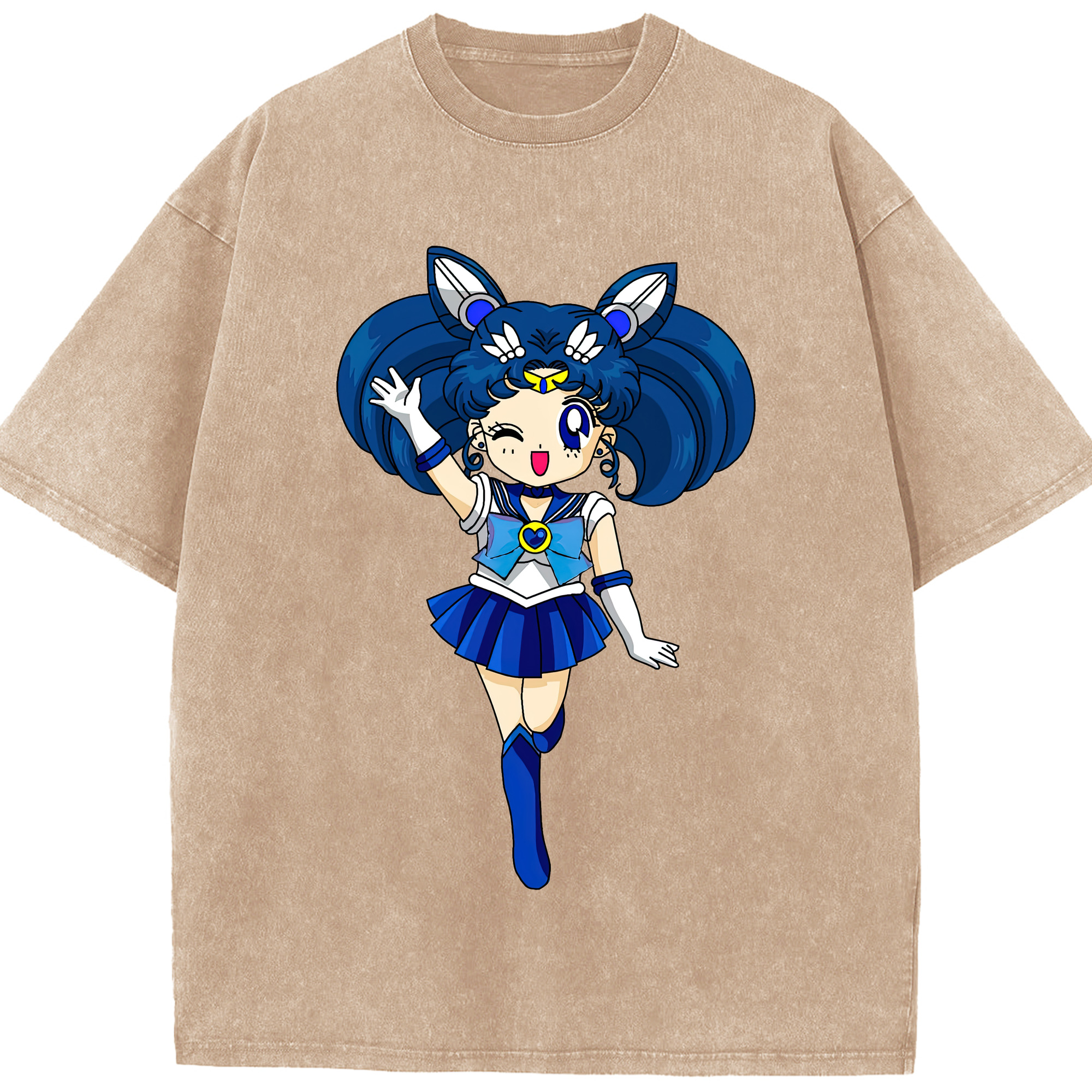 （画像用） 美少女戦士セーラームーン 水野 亜美 みずの あみ Sailor Moon Mizuno Ami 綿100% ヴィンテージ風 半袖Tシャツ（フロントプリント）