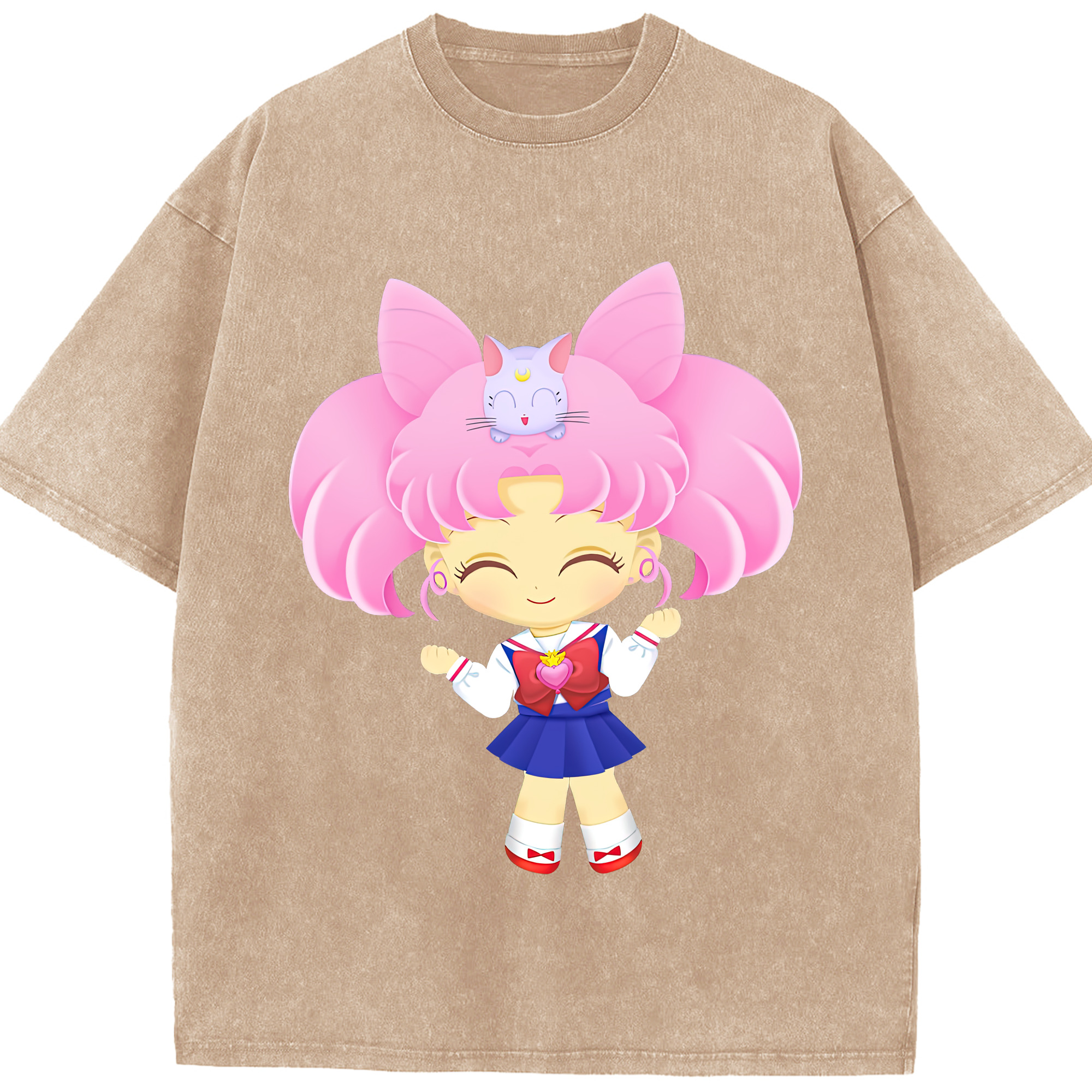 （画像用） 美少女戦士セーラームーン ちびうさ Sailor Moon Chibiusa Tsukino Usagi Small Lady Serenity 綿100% ヴィンテージ風 半袖Tシャツ（フロントプリント）