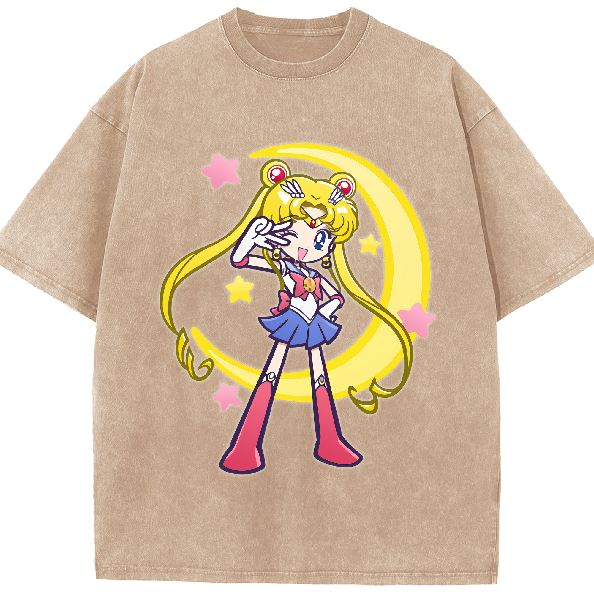 （画像用） 美少女戦士セーラームーン 月野 うさぎ つきの うさぎ Sailor Moon Tsukino Usagi 綿100% ヴィンテージ風 半袖Tシャツ（フロントプリント）