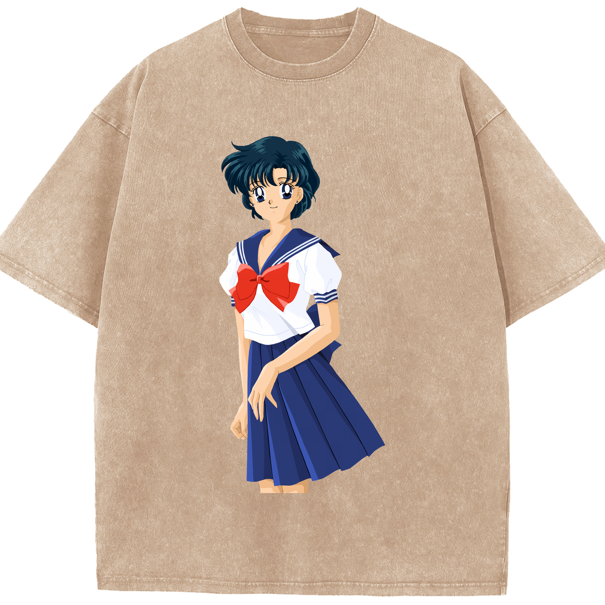 （画像用） 美少女戦士セーラームーン 水野 亜美 みずの あみ Sailor Moon Mizuno Ami 綿100% ヴィンテージ風 半袖Tシャツ（フロントプリント）