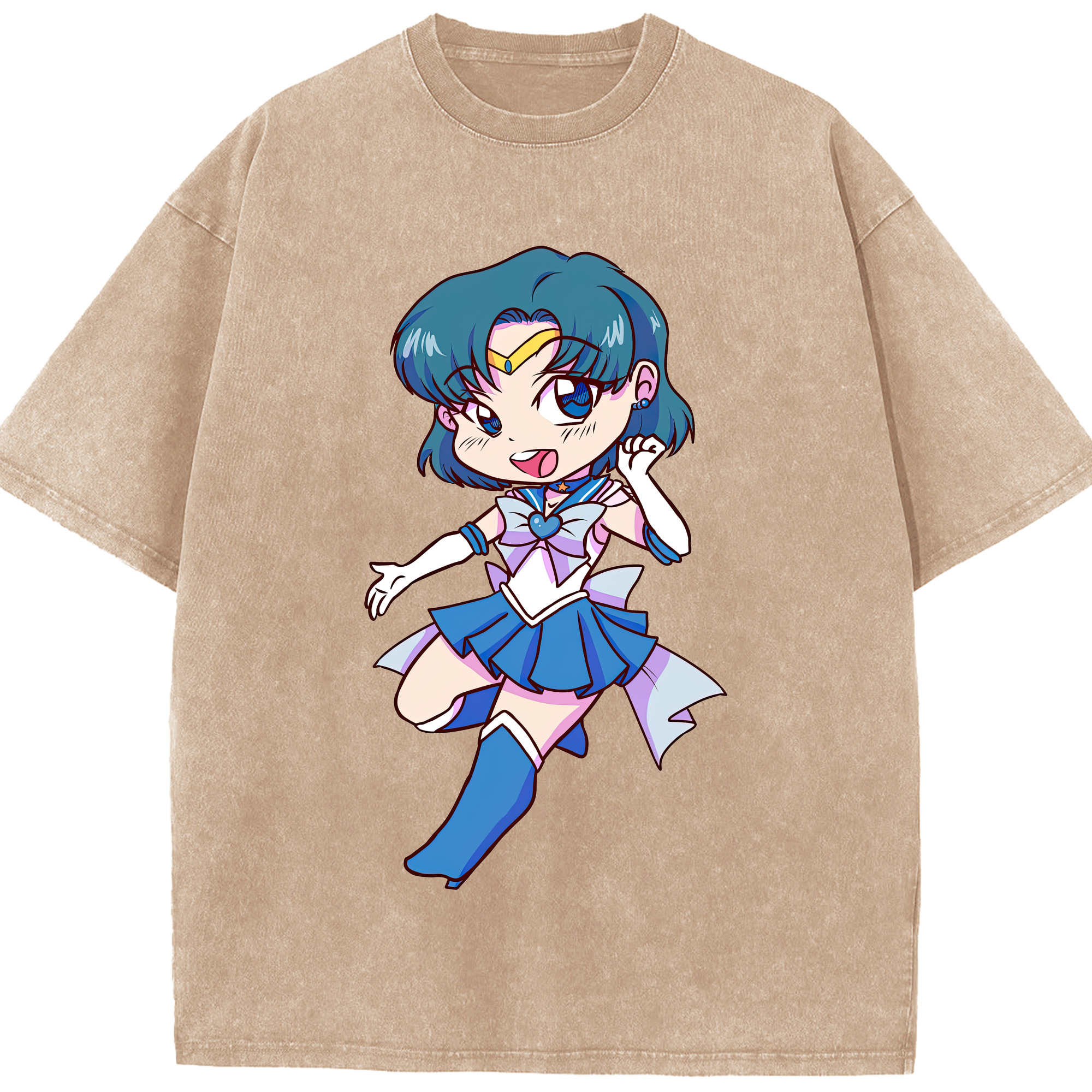 （画像用） 美少女戦士セーラームーン 水野 亜美 みずの あみ Sailor Moon Mizuno Ami 綿100% ヴィンテージ風 半袖Tシャツ（フロントプリント）