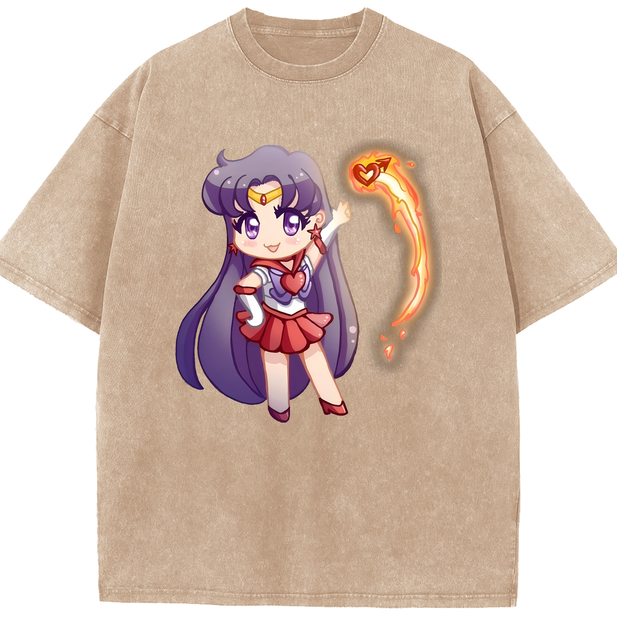 （画像用） 美少女戦士セーラームーン 火野レイ ひの レイ Sailor Moon Hino Rei （セーラーマーズ,Sailor Mars） 綿100% ヴィンテージ風 半袖Tシャツ（フロントプリント）