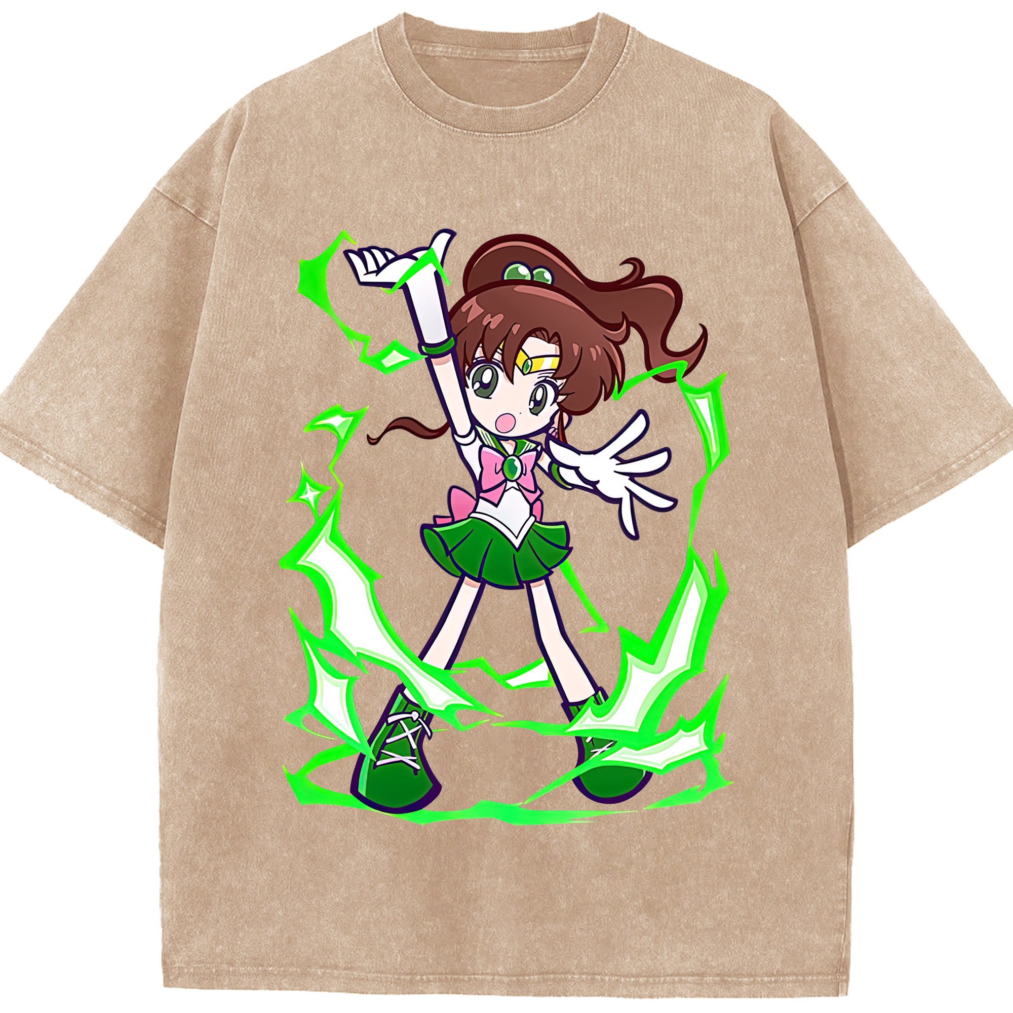 （画像用） 美少女戦士セーラームーン 木野 まこと きの まこと Sailor Moon Kino Makoto （セーラージュピター；Sailor Jupiter） 綿100% ヴィンテージ風 半袖Tシャツ（フロントプリント）