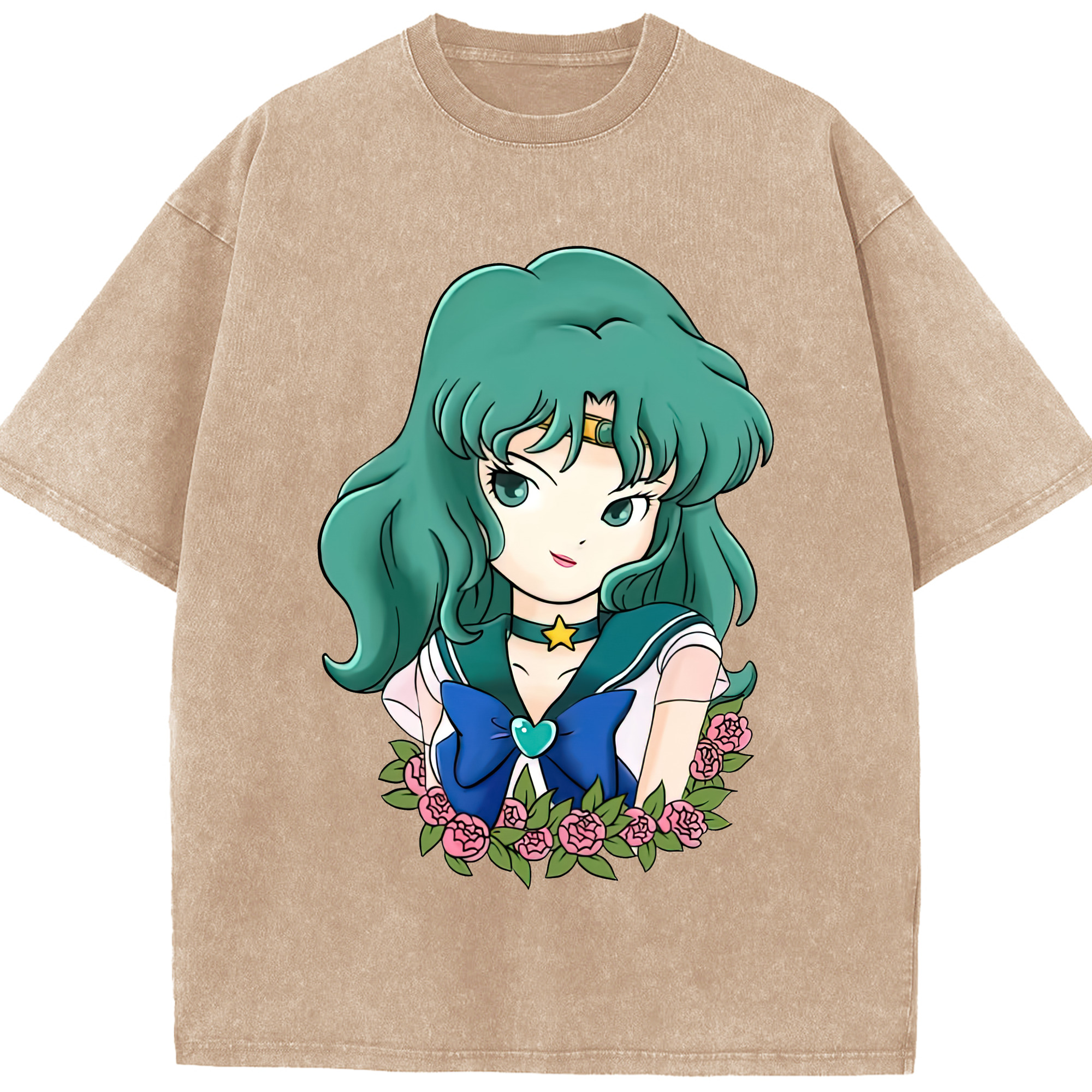 （画像用） 美少女戦士セーラームーン 海王 みちる（かいおう みちる） Sailor Moon Kaiou Michiru 綿100% ヴィンテージ風 半袖Tシャツ（フロントプリント）