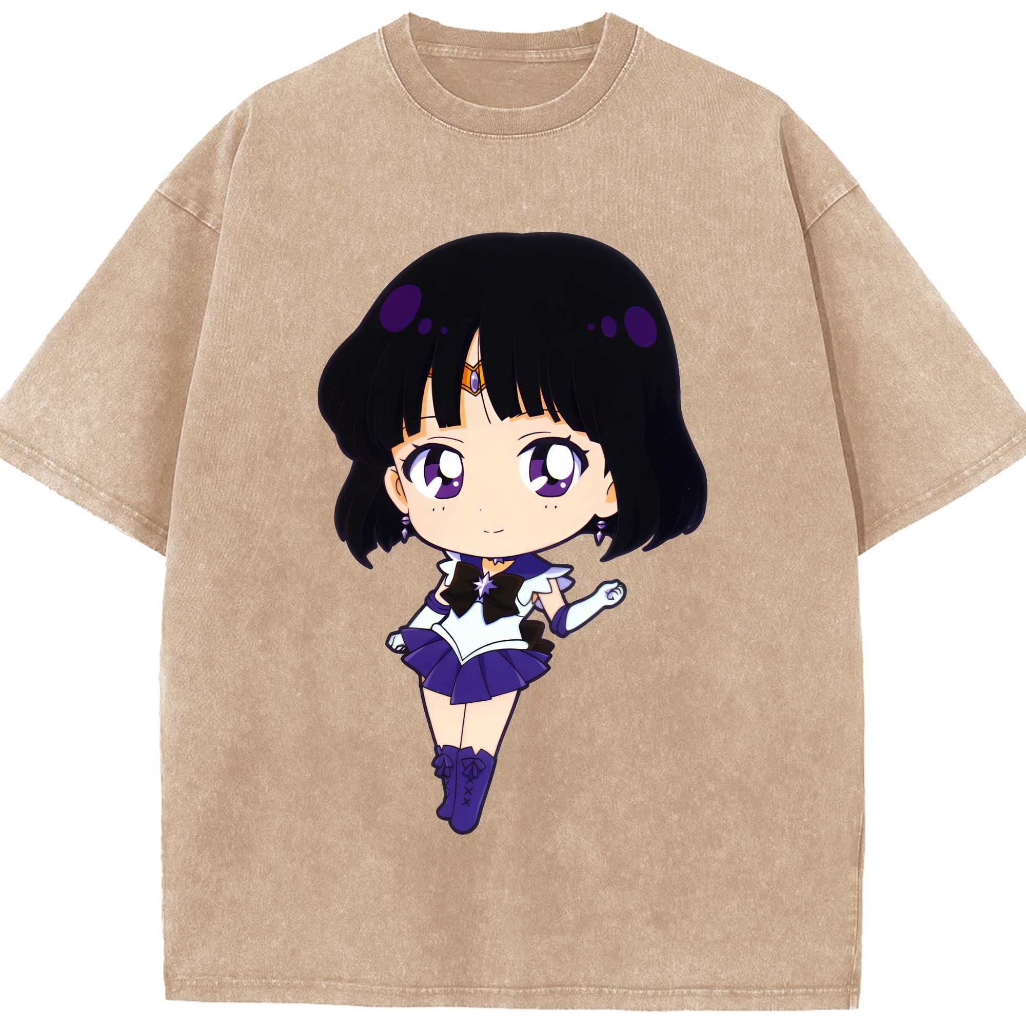 （画像用） 美少女戦士セーラームーン 土萠ほたる Sailor Moon Tomoe Hotaru （セーラーサターン；Sailor Saturn） 綿100% ヴィンテージ風 半袖Tシャツ（フロントプリント）