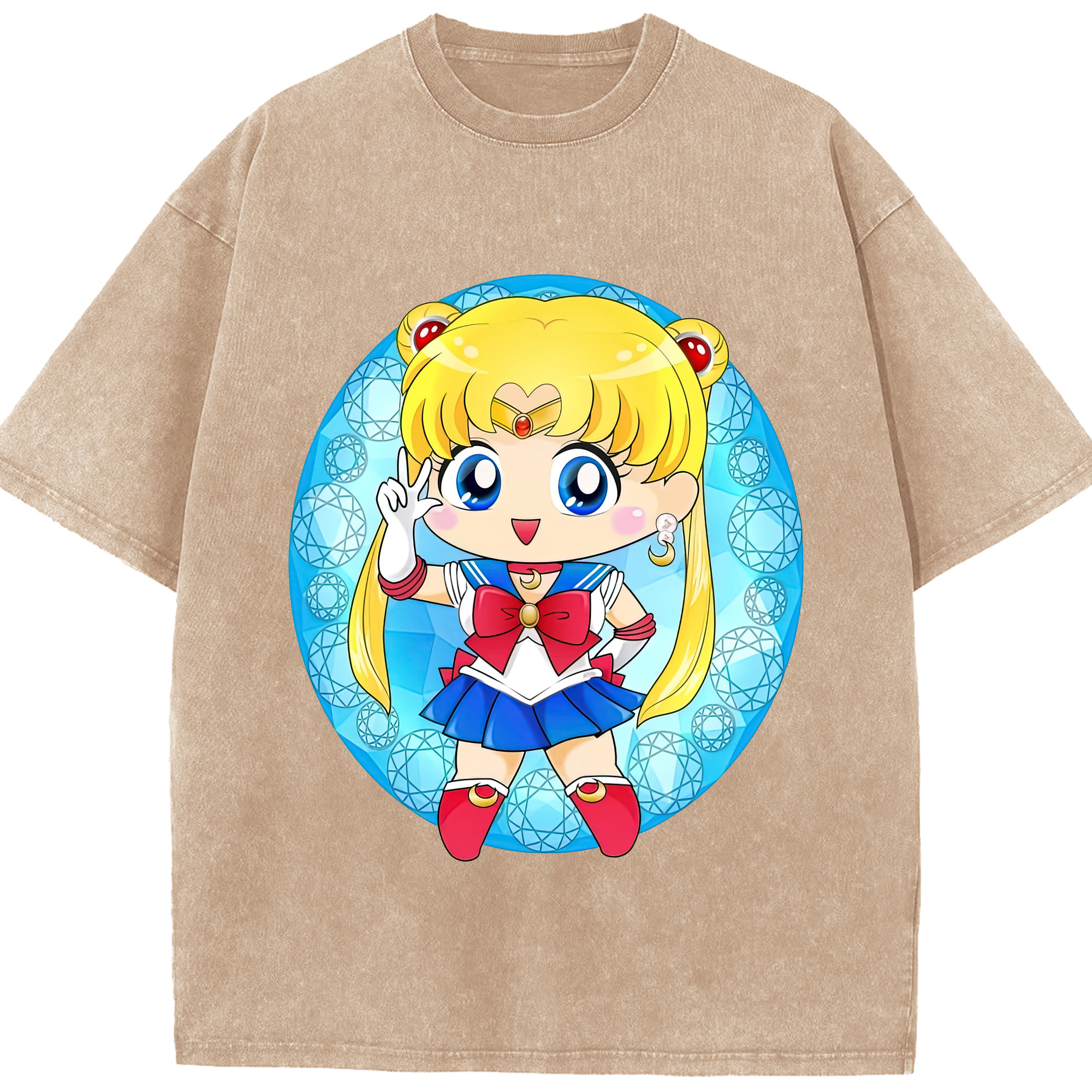（画像用） 美少女戦士セーラームーン 月野 うさぎ つきの うさぎ Sailor Moon Tsukino Usagi 綿100% ヴィンテージ風 半袖Tシャツ（フロントプリント）