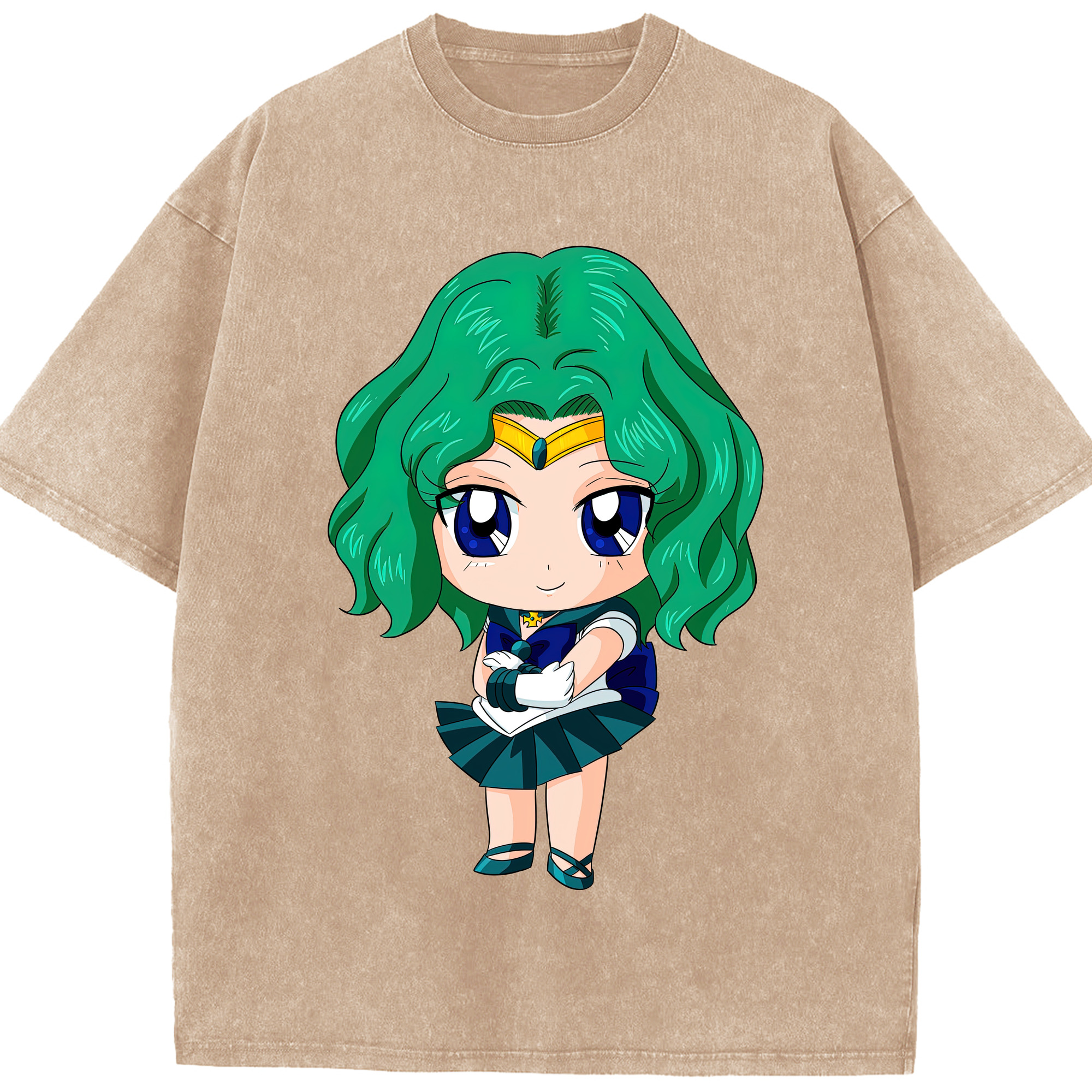 （画像用） 美少女戦士セーラームーン 海王 みちる（かいおう みちる） Sailor Moon Kaiou Michiru 綿100% ヴィンテージ風 半袖Tシャツ（フロントプリント）