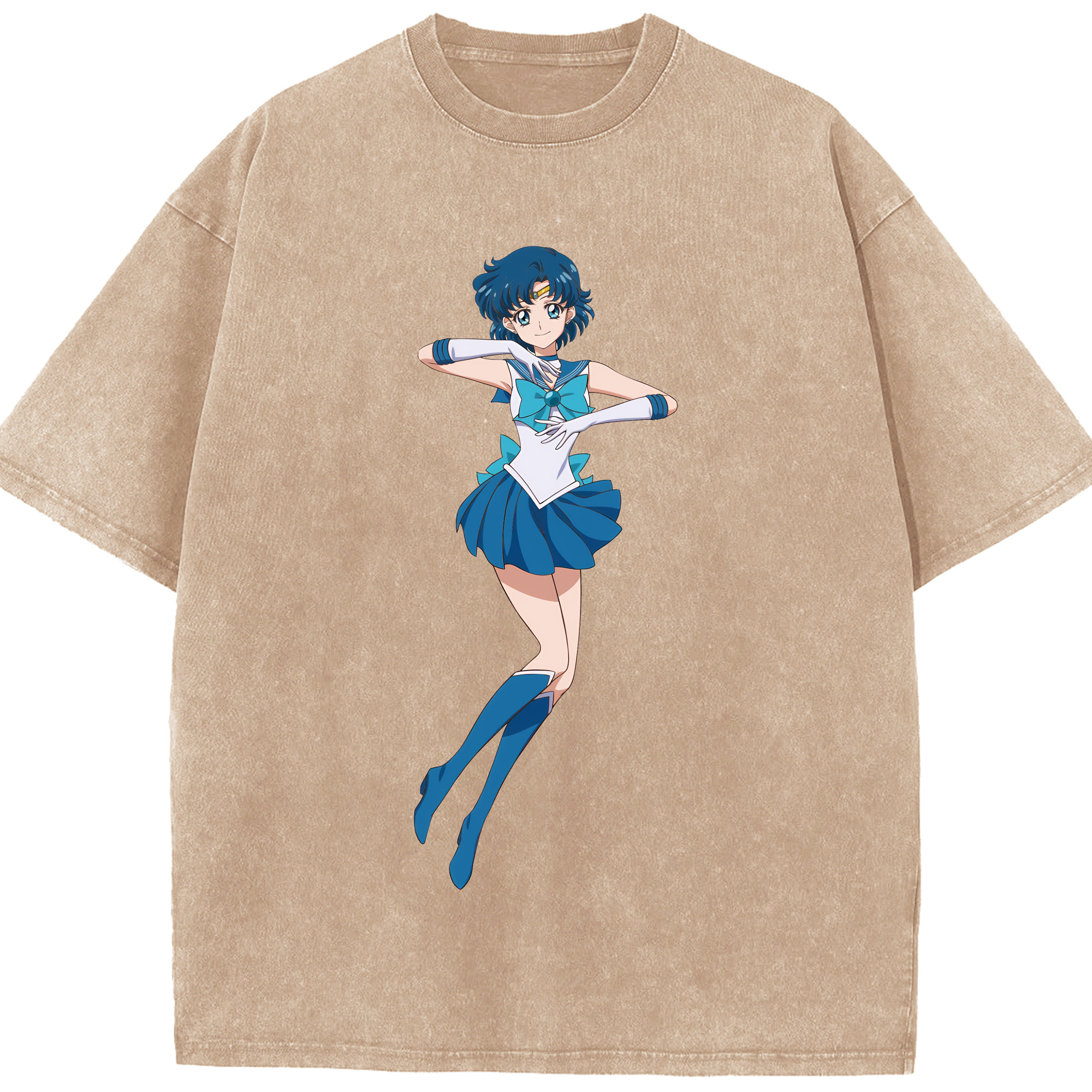 （画像用） 美少女戦士セーラームーン 水野 亜美 みずの あみ Sailor Moon Mizuno Ami 綿100% ヴィンテージ風 半袖Tシャツ（フロントプリント）