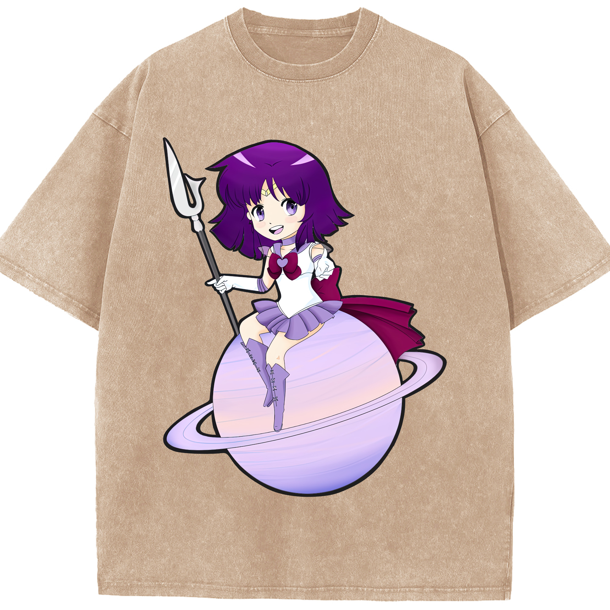 （画像用） 美少女戦士セーラームーン 土萠ほたる Sailor Moon Tomoe Hotaru （セーラーサターン；Sailor Saturn） 綿100% ヴィンテージ風 半袖Tシャツ（フロントプリント）