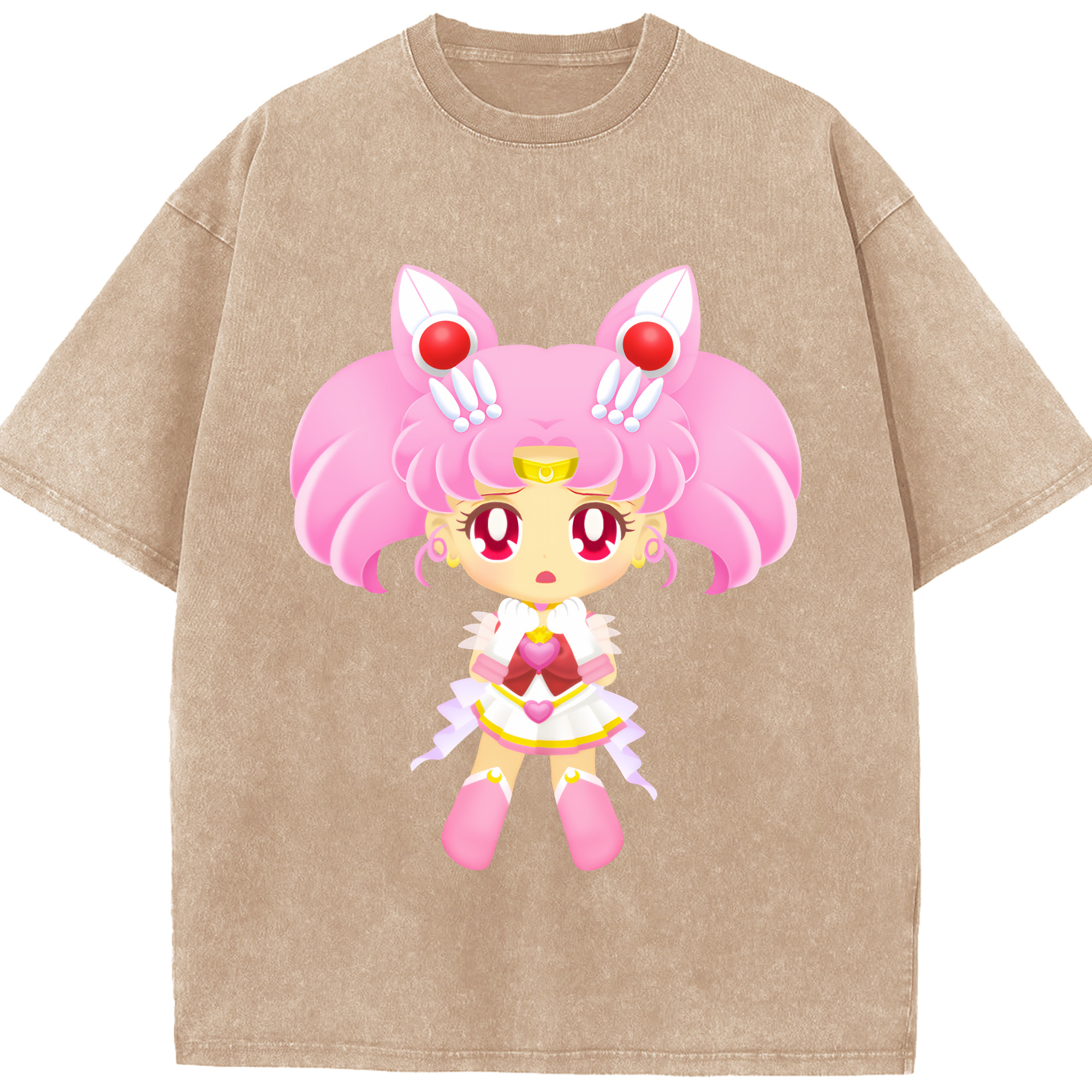 （画像用） 美少女戦士セーラームーン ちびうさ Sailor Moon Chibiusa Tsukino Usagi Small Lady Serenity 綿100% ヴィンテージ風 半袖Tシャツ（フロントプリント）