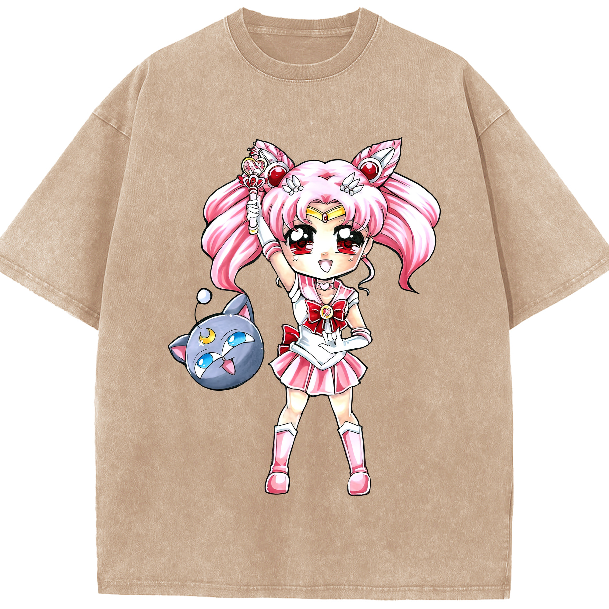 （画像用） 美少女戦士セーラームーン ちびうさ Sailor Moon Chibiusa Tsukino Usagi Small Lady Serenity 綿100% ヴィンテージ風 半袖Tシャツ（フロントプリント）