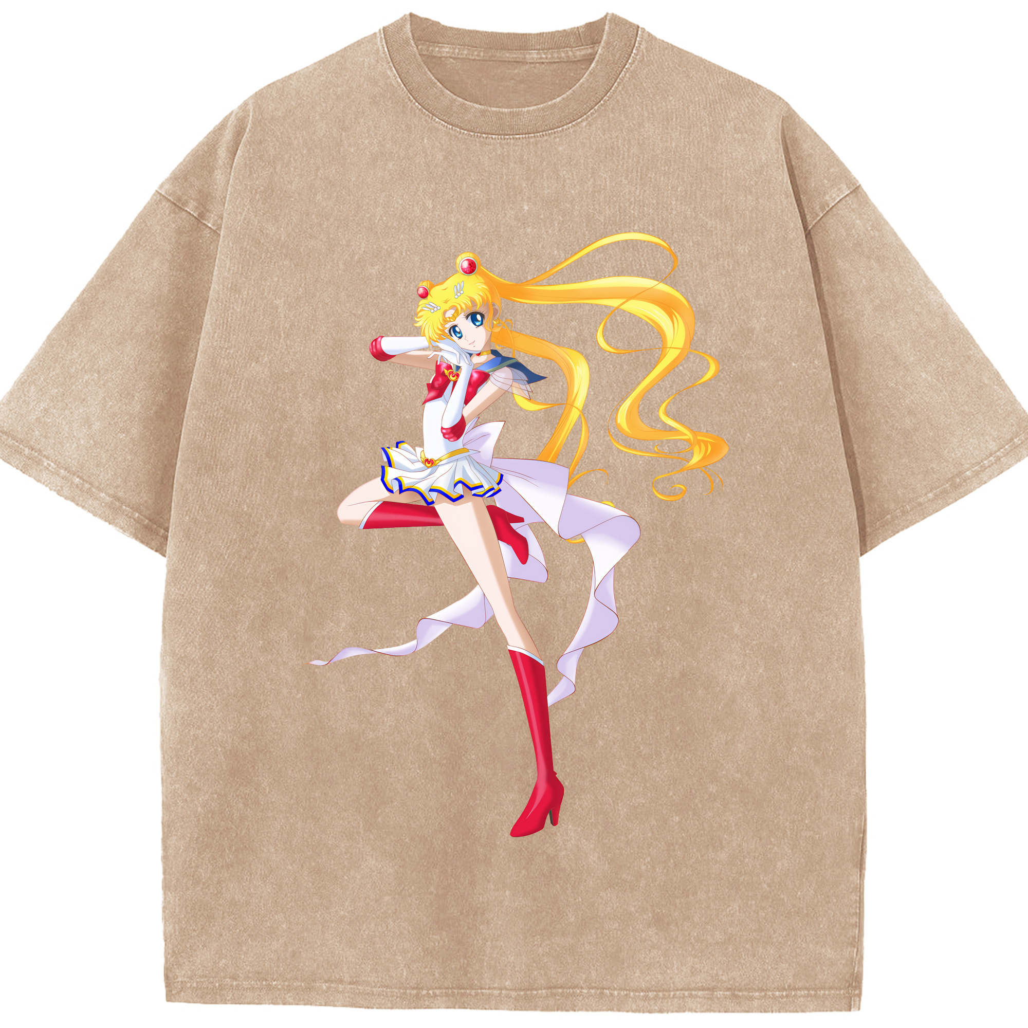 （画像用） 美少女戦士セーラームーン 月野 うさぎ つきの うさぎ Sailor Moon Tsukino Usagi 綿100% ヴィンテージ風 半袖Tシャツ（フロントプリント）
