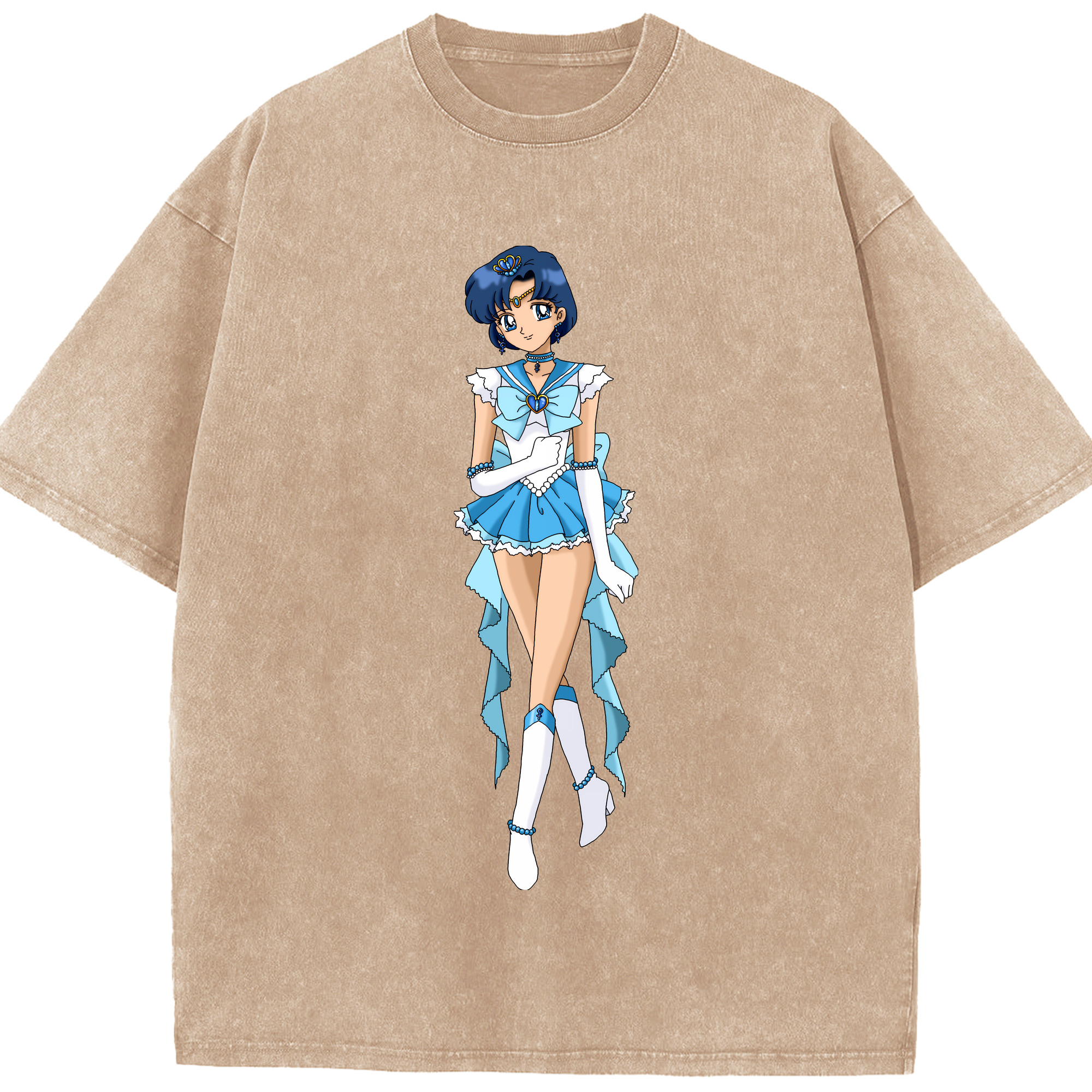 （画像用） 美少女戦士セーラームーン 水野 亜美 みずの あみ Sailor Moon Mizuno Ami 綿100% ヴィンテージ風 半袖Tシャツ（フロントプリント）
