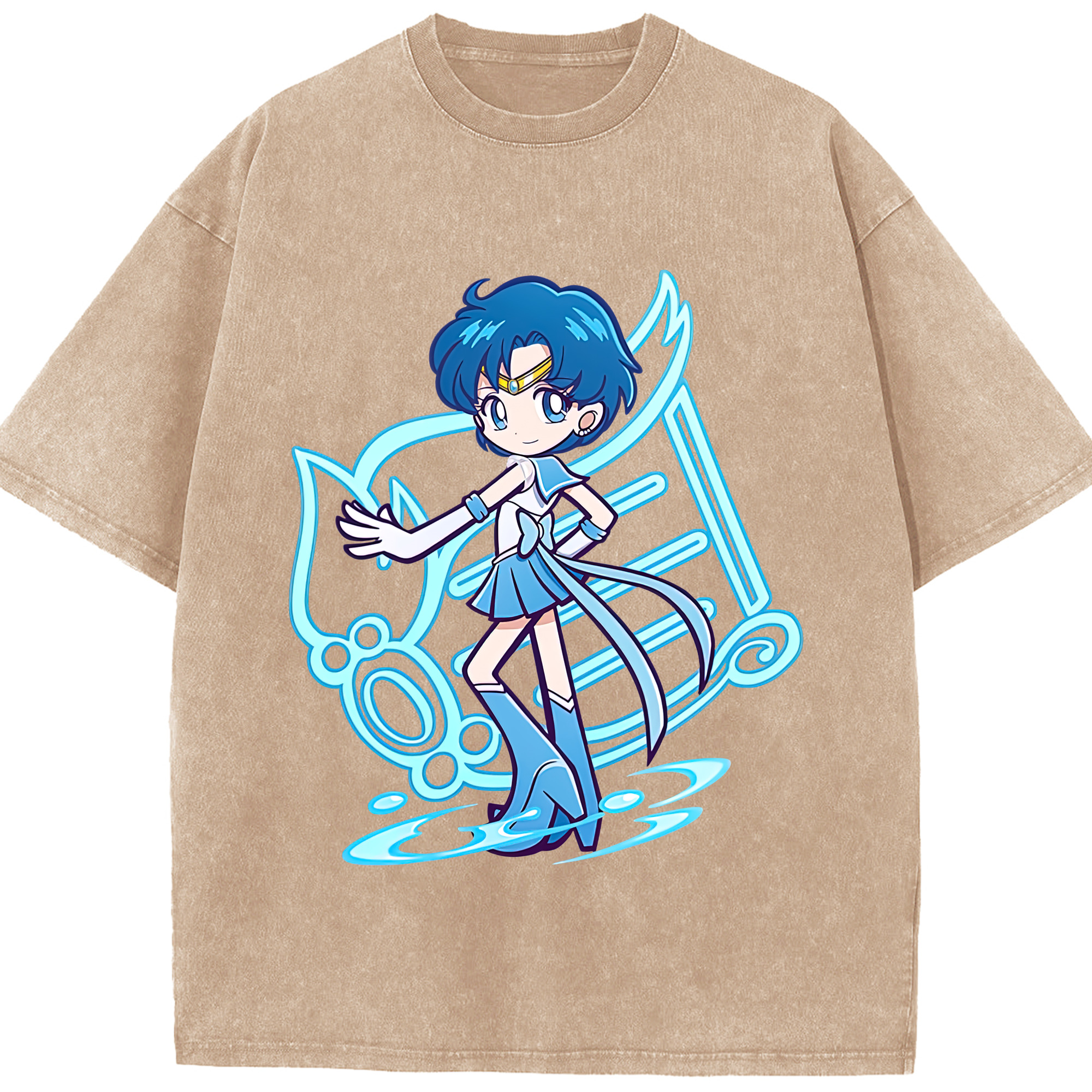 （画像用） 美少女戦士セーラームーン 水野 亜美 みずの あみ Sailor Moon Mizuno Ami 綿100% ヴィンテージ風 半袖Tシャツ（フロントプリント）
