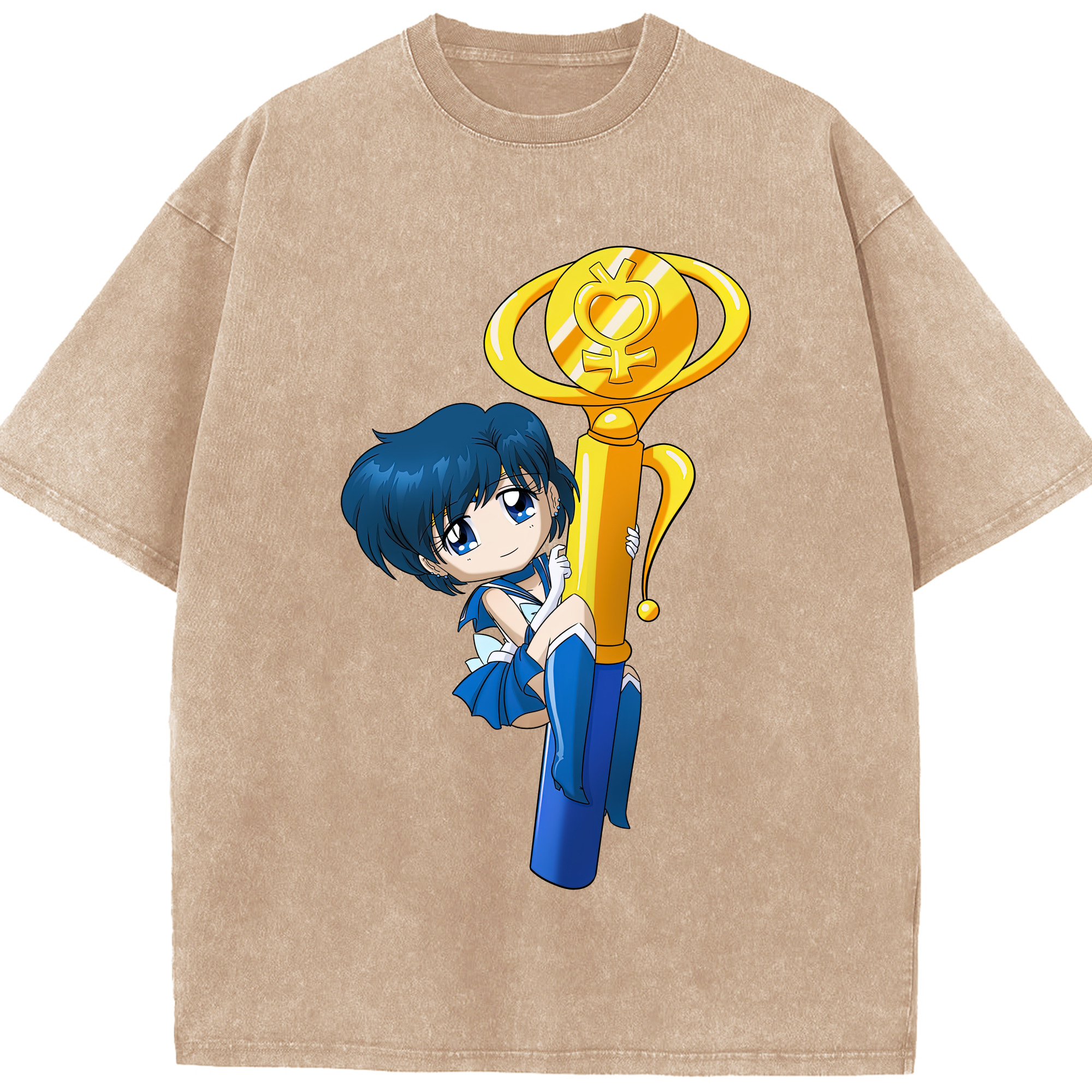 （画像用） 美少女戦士セーラームーン 水野 亜美 みずの あみ Sailor Moon Mizuno Ami 綿100% ヴィンテージ風 半袖Tシャツ（フロントプリント）