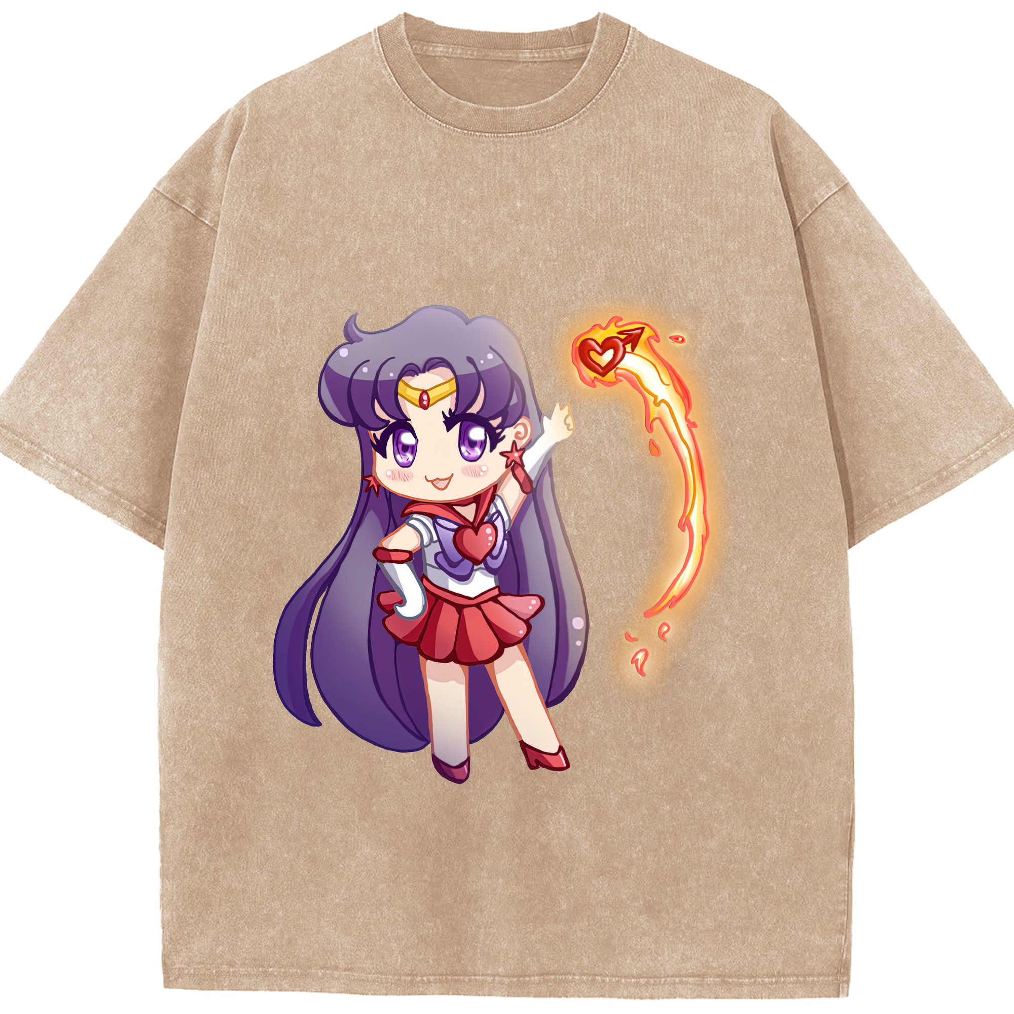 （画像用） 美少女戦士セーラームーン 火野レイ ひの レイ Sailor Moon Hino Rei （セーラーマーズ,Sailor Mars） 綿100% ヴィンテージ風 半袖Tシャツ（フロントプリント）