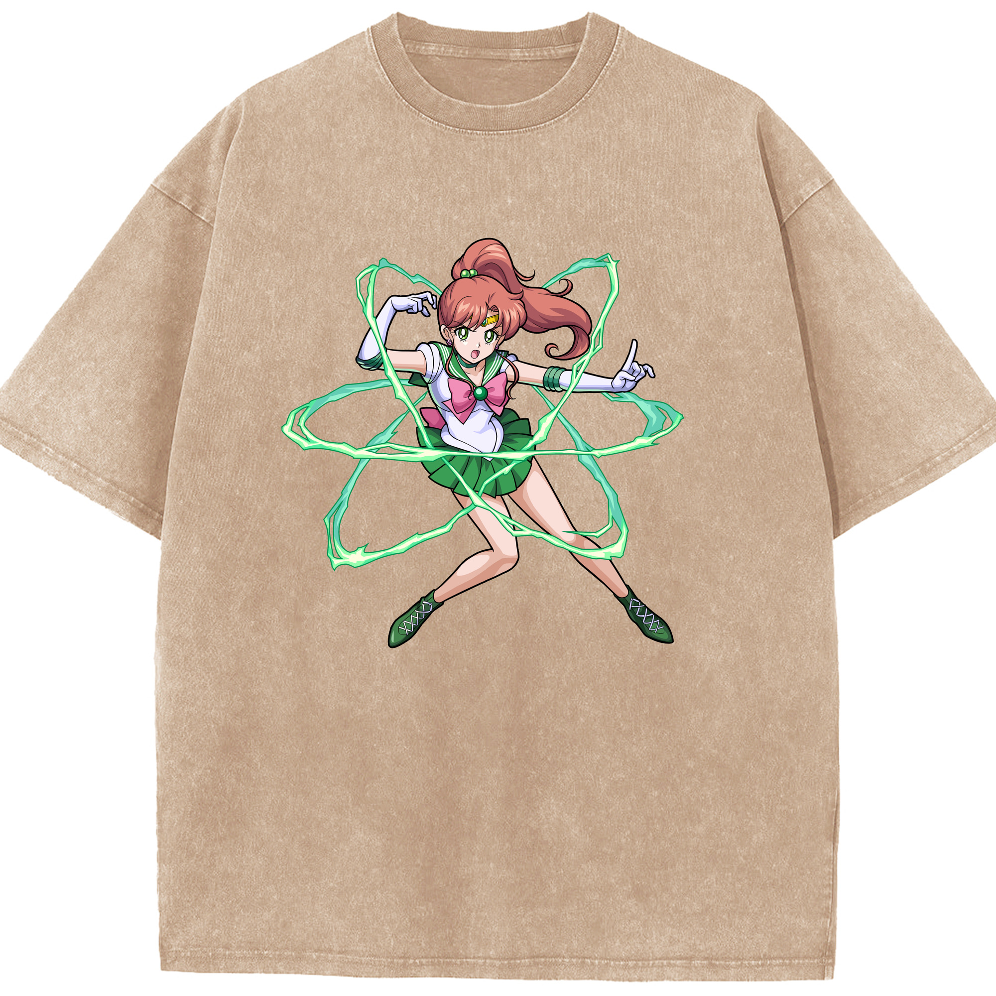 （画像用） 美少女戦士セーラームーン 木野 まこと きの まこと Sailor Moon Kino Makoto （セーラージュピター；Sailor Jupiter） 綿100% ヴィンテージ風 半袖Tシャツ（フロントプリント）