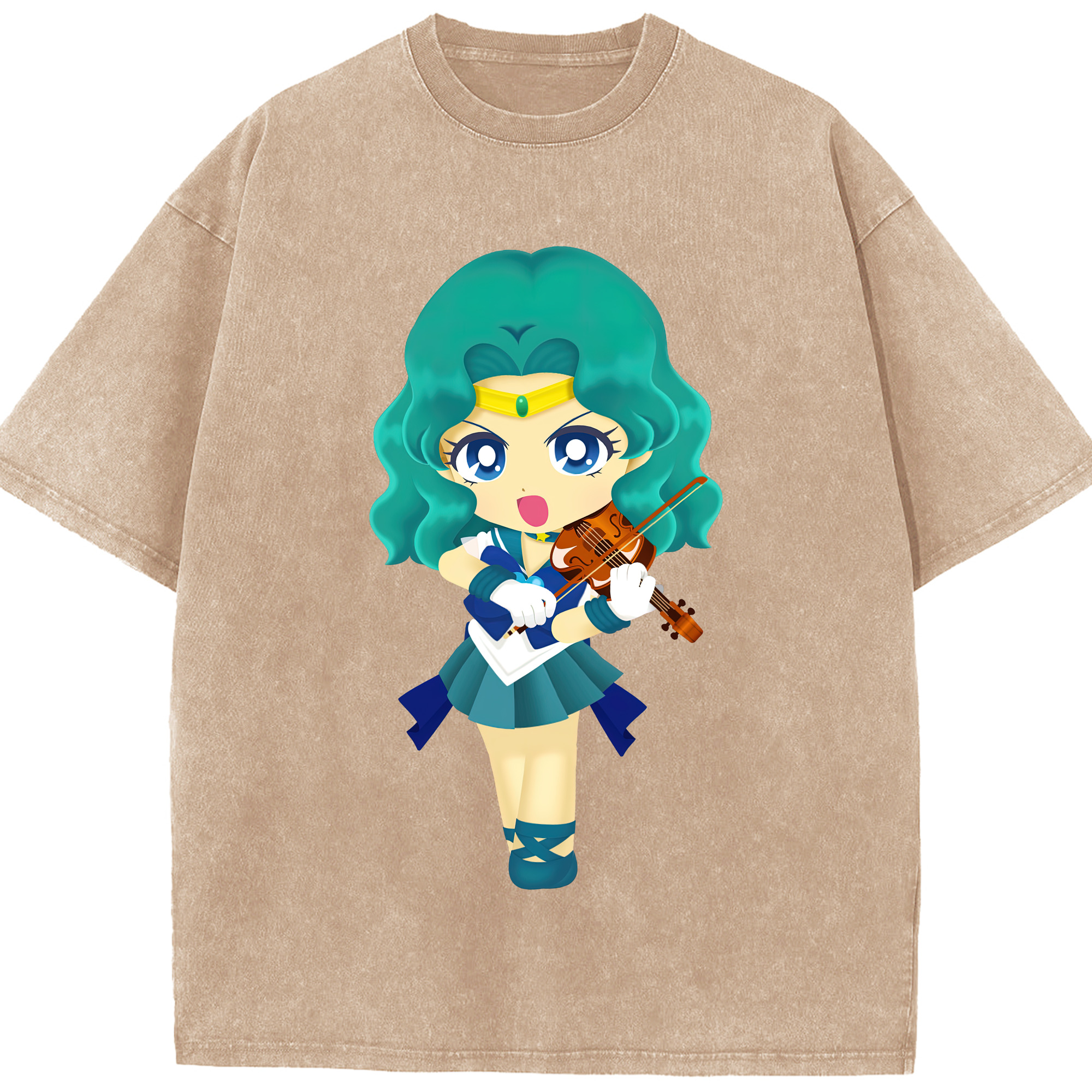 （画像用） 美少女戦士セーラームーン 海王 みちる（かいおう みちる） Sailor Moon Kaiou Michiru 綿100% ヴィンテージ風 半袖Tシャツ（フロントプリント）