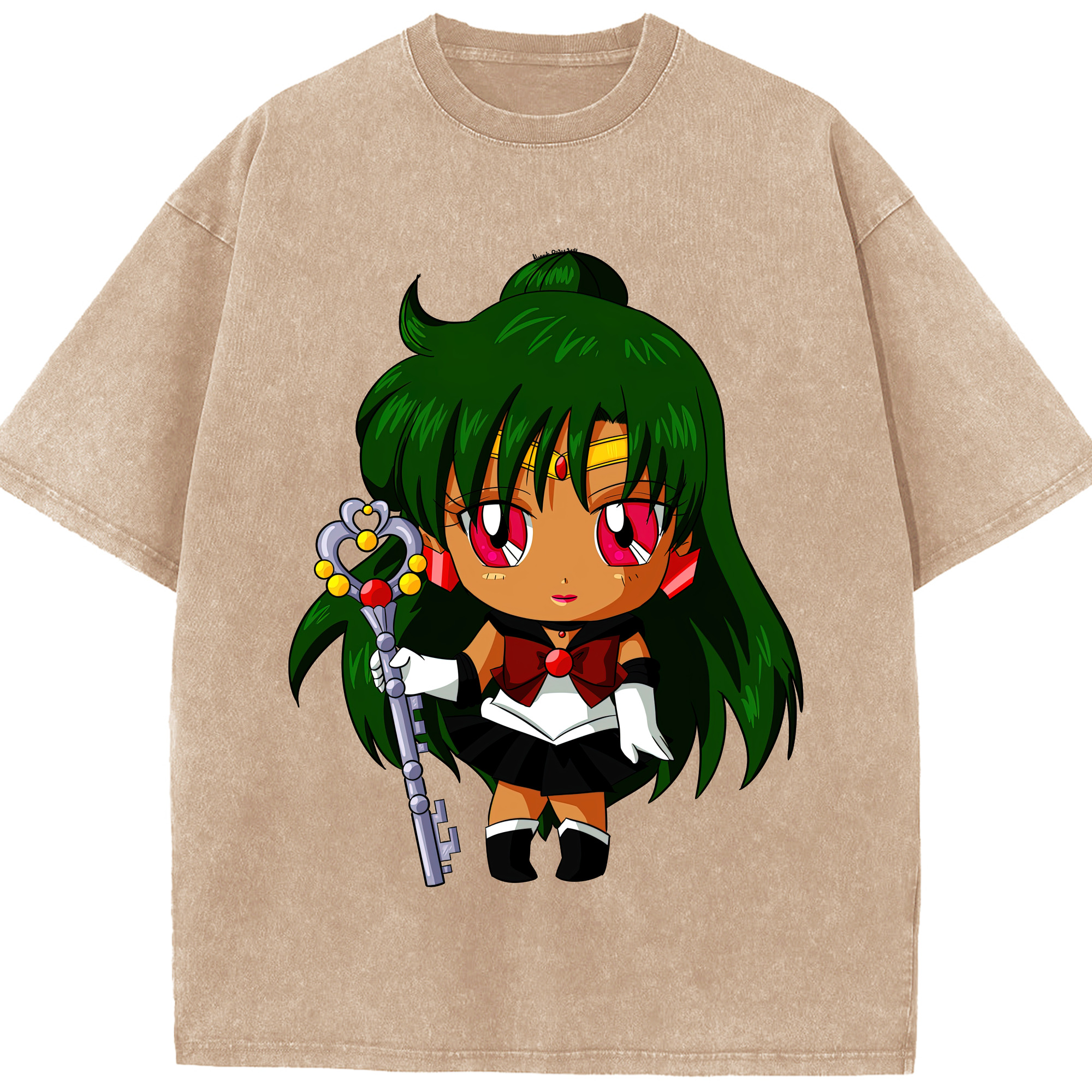 （画像用） 美少女戦士セーラームーン 冥王せつな Sailor Moon Meiou Setsuna 綿100% ヴィンテージ風 半袖Tシャツ（フロントプリント）