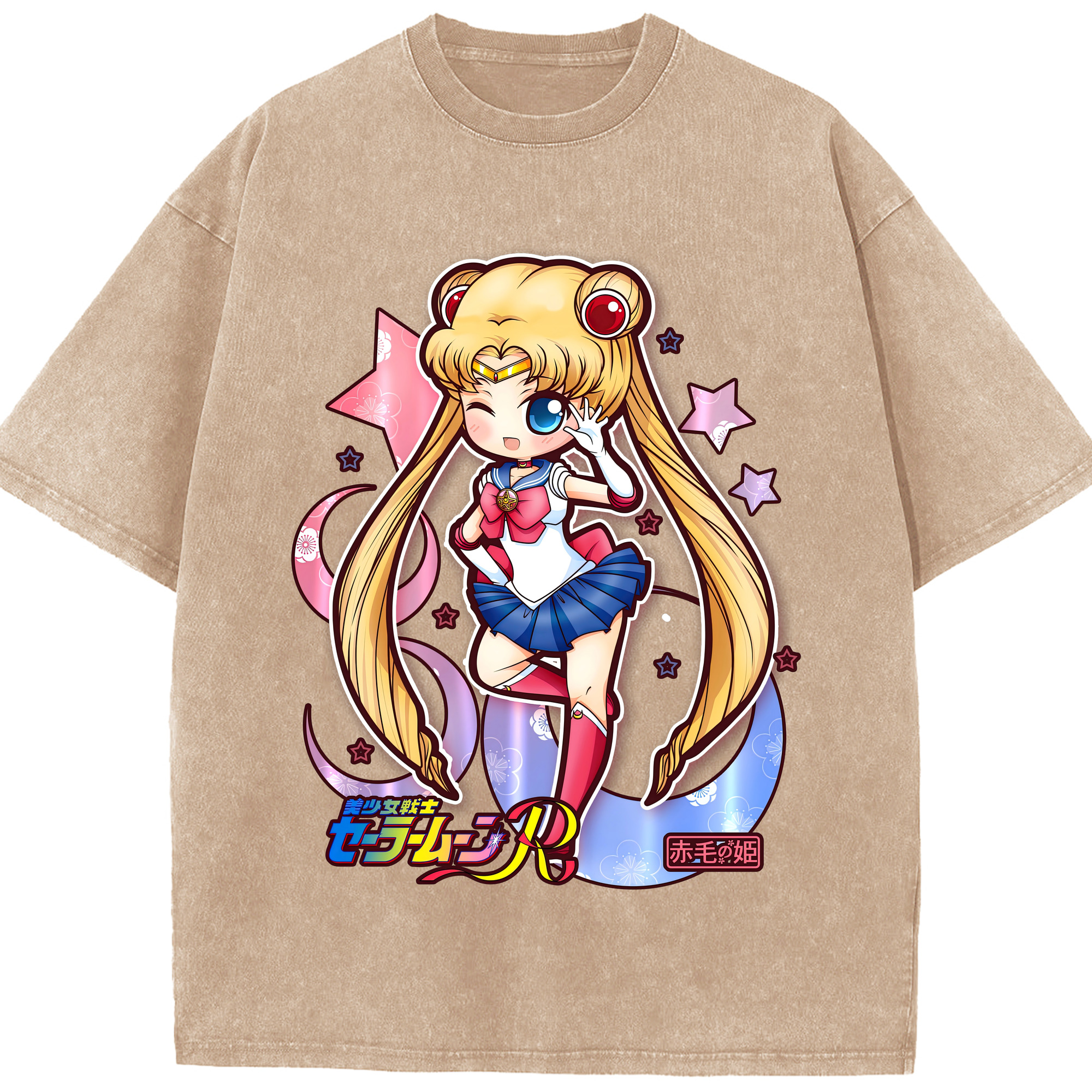 （画像用） 美少女戦士セーラームーン 月野 うさぎ つきの うさぎ Sailor Moon Tsukino Usagi 綿100% ヴィンテージ風 半袖Tシャツ（フロントプリント）