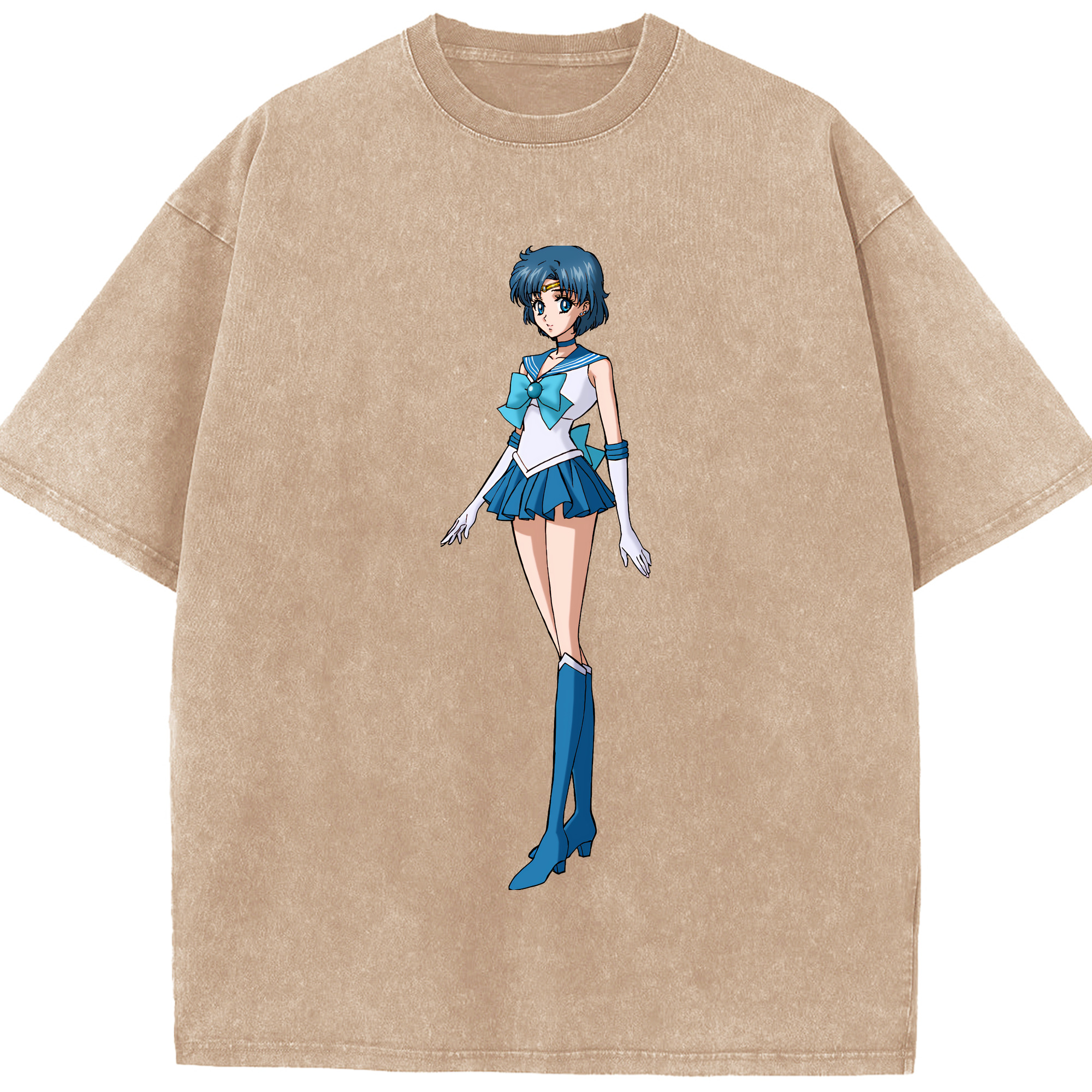 （画像用） 美少女戦士セーラームーン 水野 亜美 みずの あみ Sailor Moon Mizuno Ami 綿100% ヴィンテージ風 半袖Tシャツ（フロントプリント）