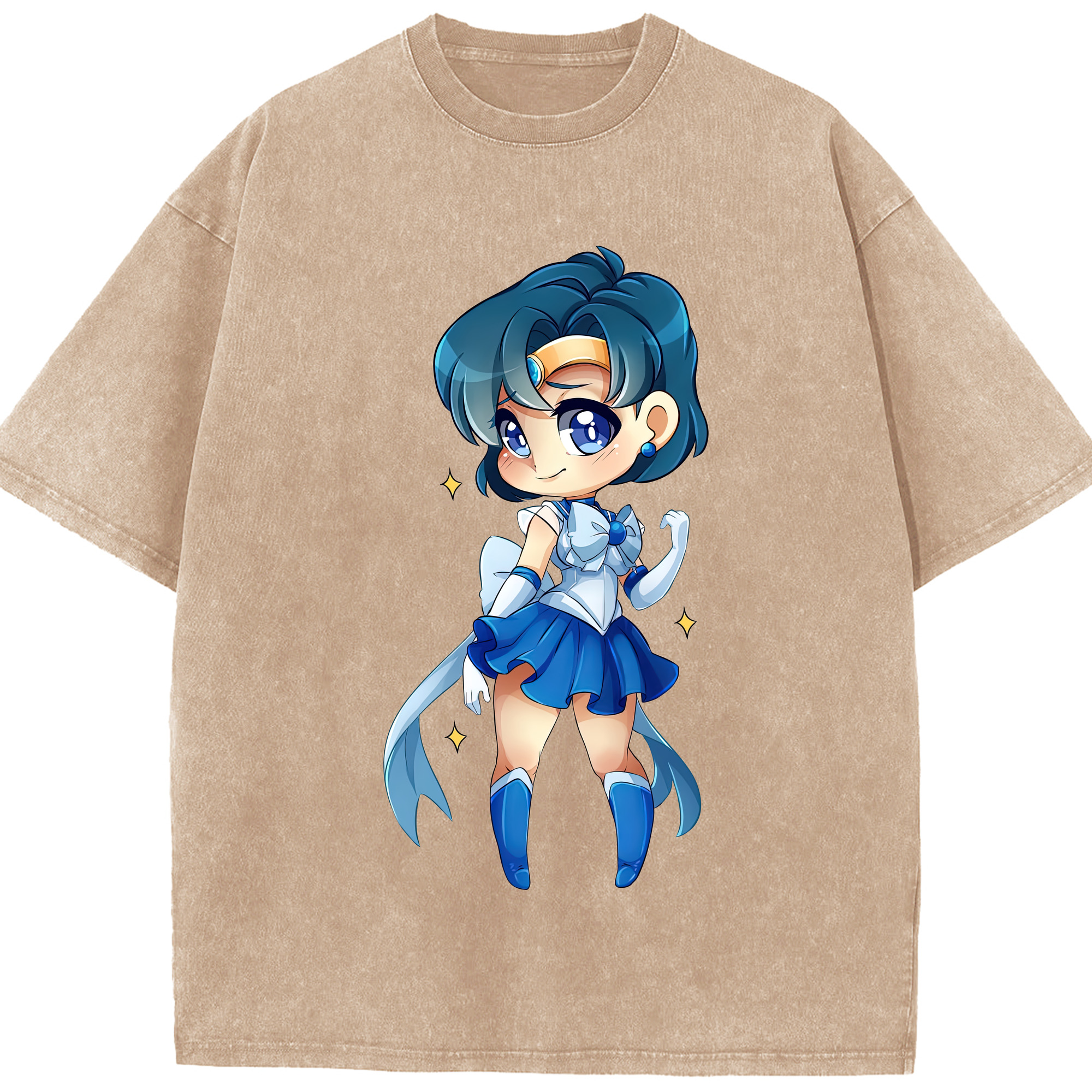 （画像用） 美少女戦士セーラームーン 水野 亜美 みずの あみ Sailor Moon Mizuno Ami 綿100% ヴィンテージ風 半袖Tシャツ（フロントプリント）