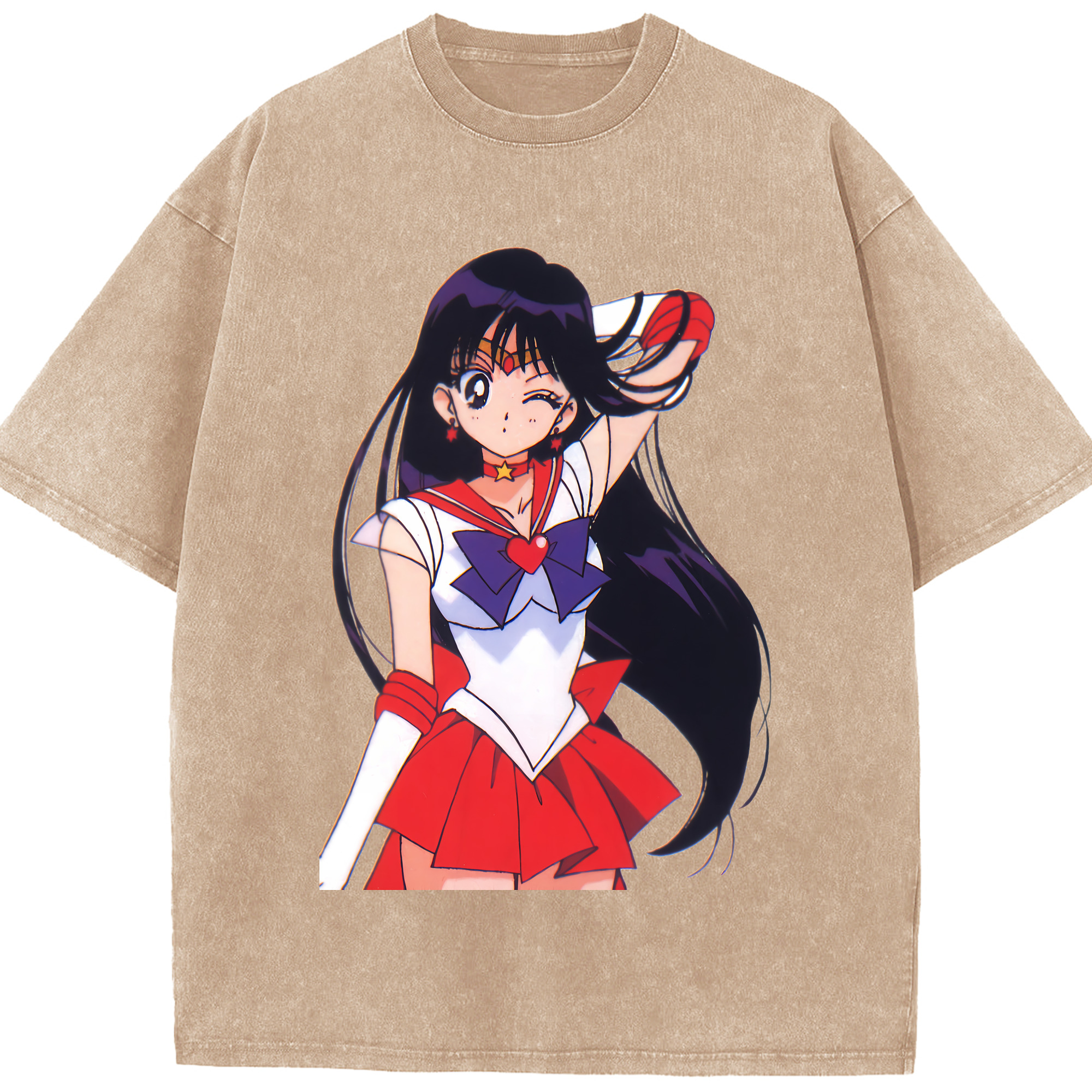 （画像用） 美少女戦士セーラームーン 火野レイ ひの レイ Sailor Moon Hino Rei （セーラーマーズ,Sailor Mars） 綿100% ヴィンテージ風 半袖Tシャツ（フロントプリント）