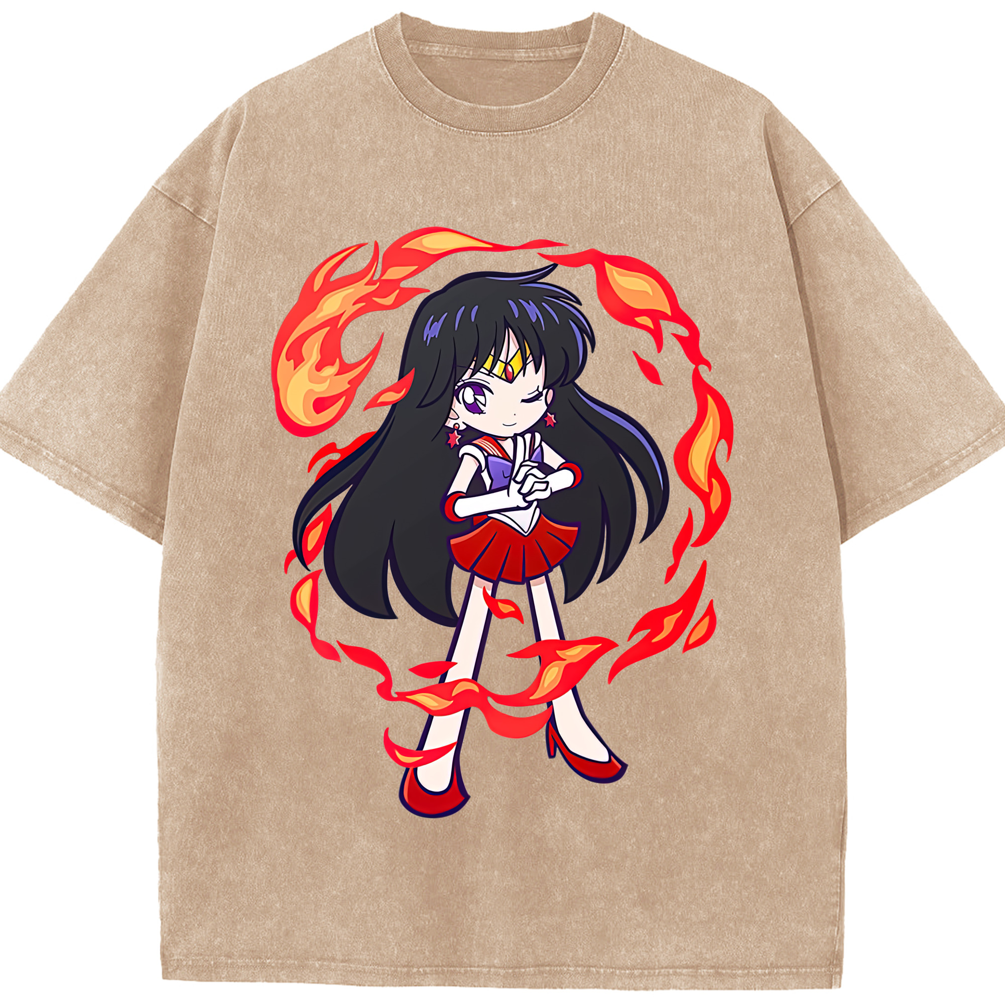 （画像用） 美少女戦士セーラームーン 火野レイ ひの レイ Sailor Moon Hino Rei （セーラーマーズ,Sailor Mars） 綿100% ヴィンテージ風 半袖Tシャツ（フロントプリント）