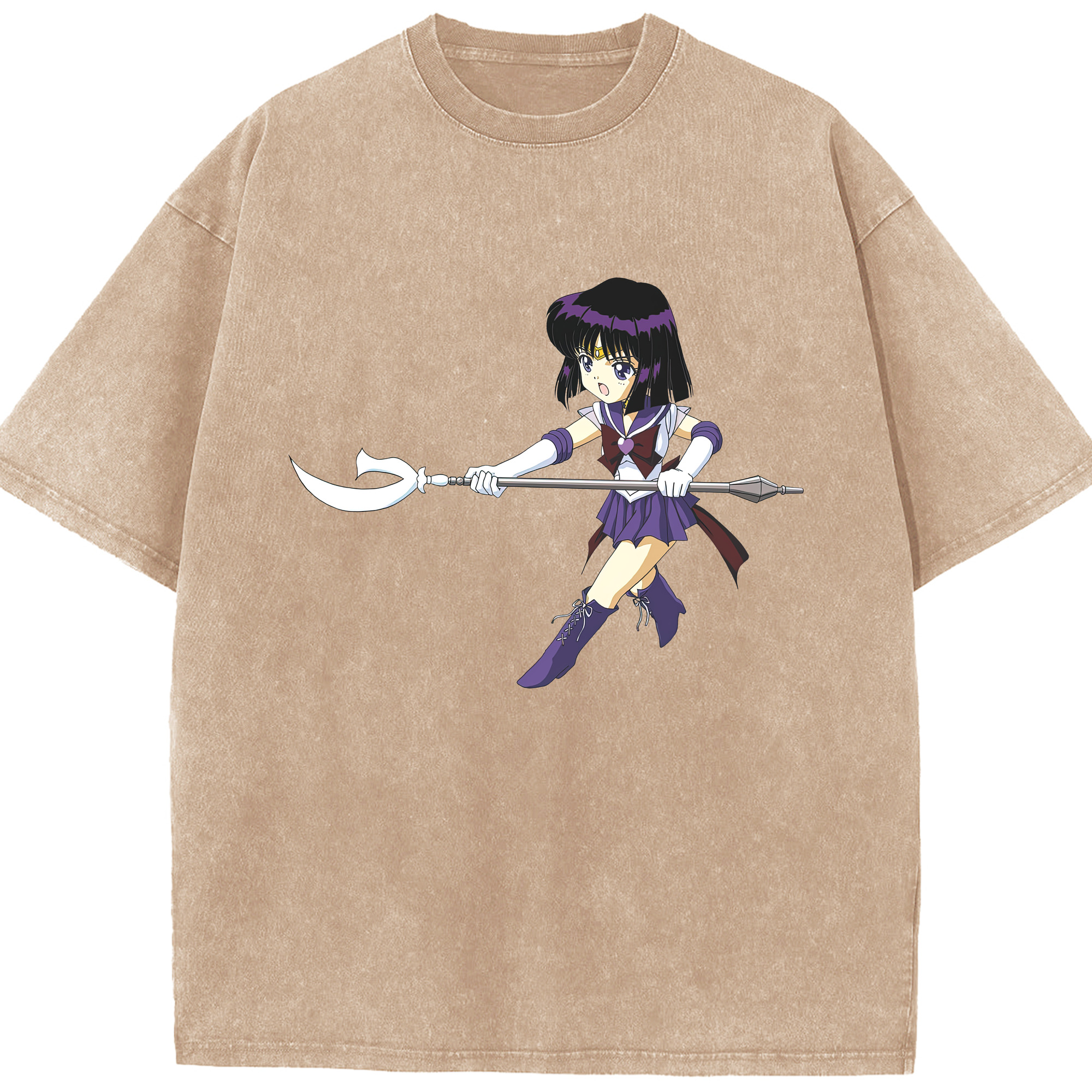 （画像用） 美少女戦士セーラームーン 土萠ほたる Sailor Moon Tomoe Hotaru （セーラーサターン；Sailor Saturn） 綿100% ヴィンテージ風 半袖Tシャツ（フロントプリント）